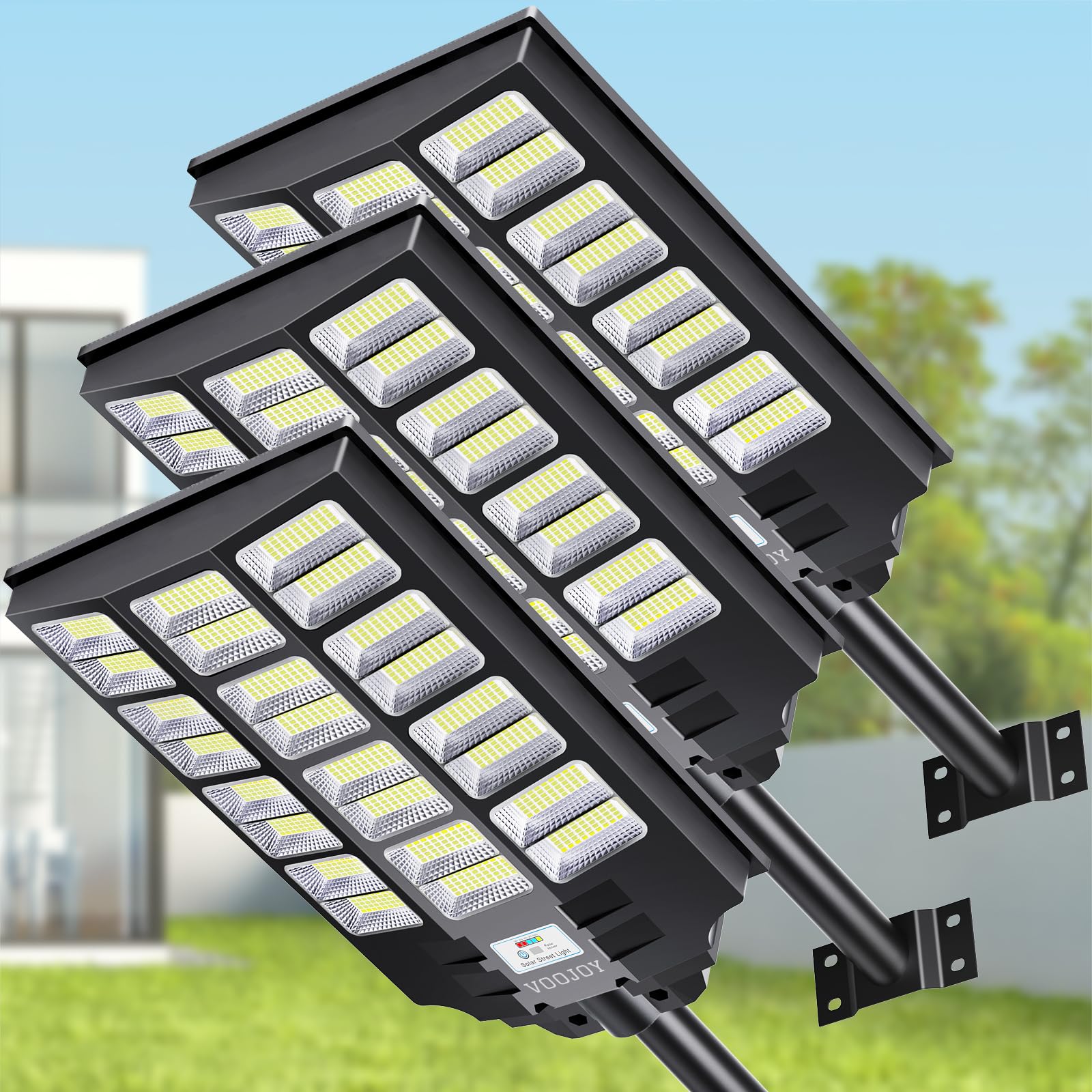 Voojoy 8000W Solar Street Light, 3 Pack With Motion Sensor & Remote Control For Outdoor Use