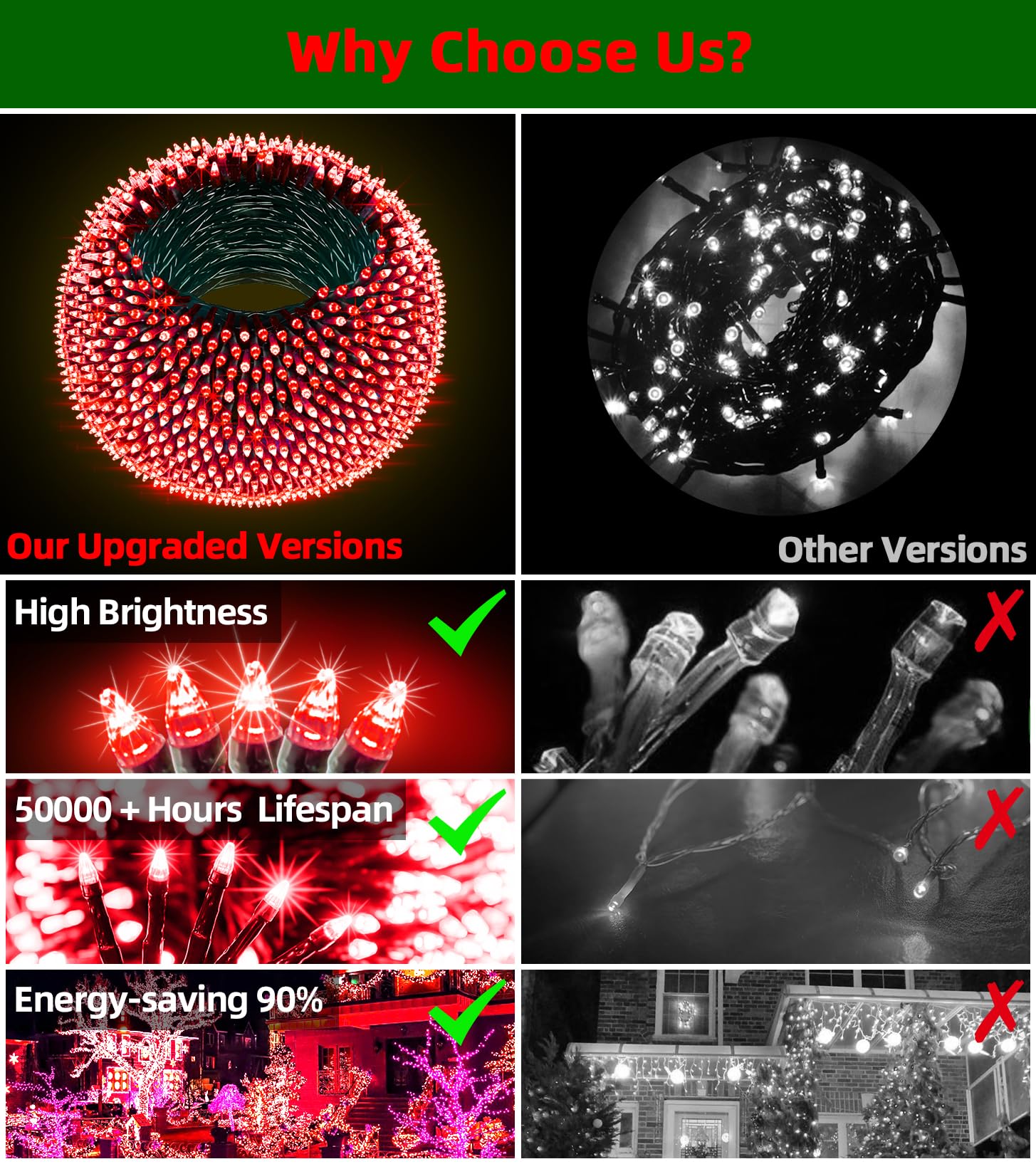 Quhuatu 300Led Christmas Lights Outdoor Indoor Use  12 Lighting Modes 75Ft Christmas Tree Lights With Timer  Dimmable Plug In Red Led Stringlights Waterproof For Yard Tree Wedding Party Holiday Red