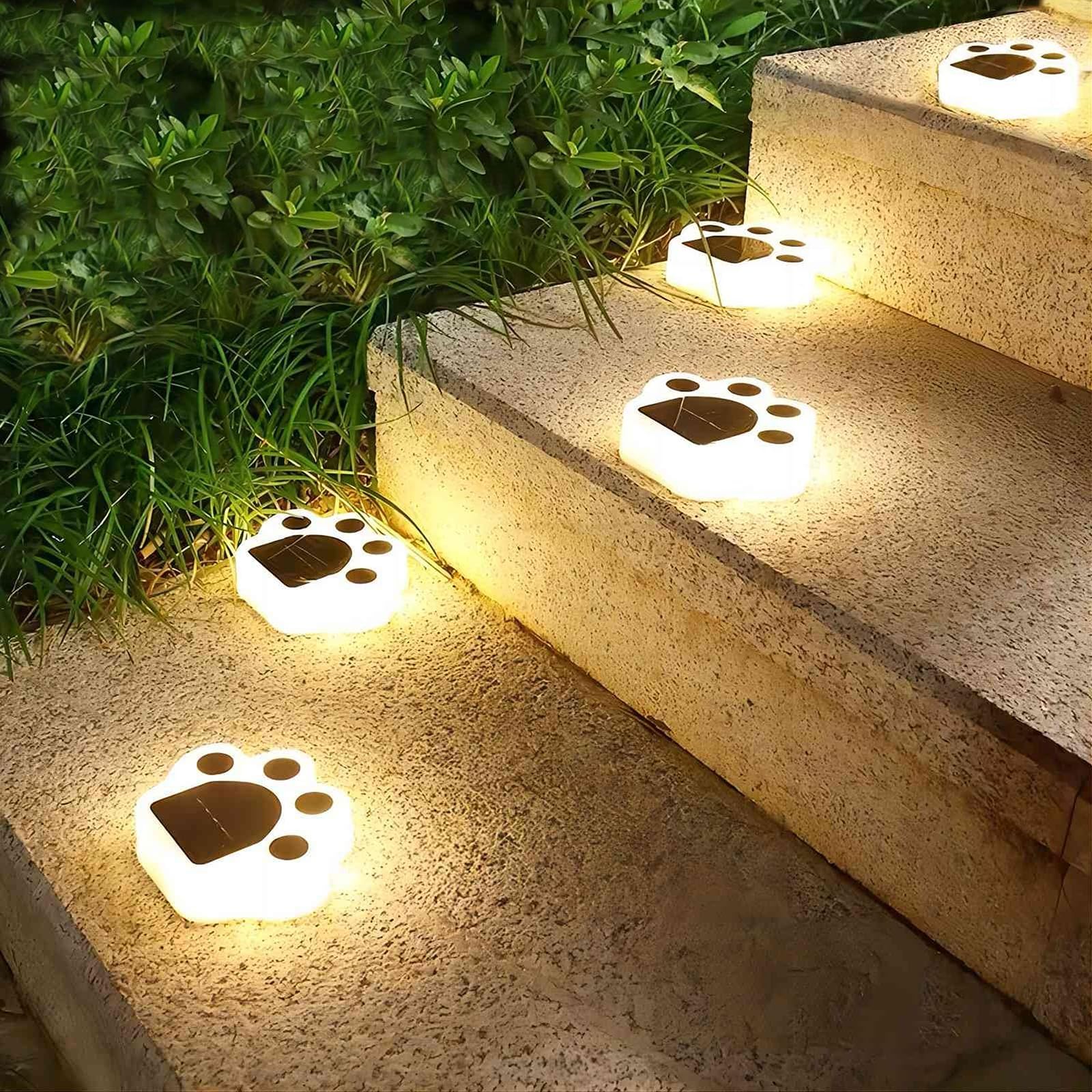 FRSTONA Solar Paw Print Lights 4 Pack, Outdoor Waterproof Solar Garden Lights, Lawn Patio Pathway Decorative Lights, Pet Dog Lov