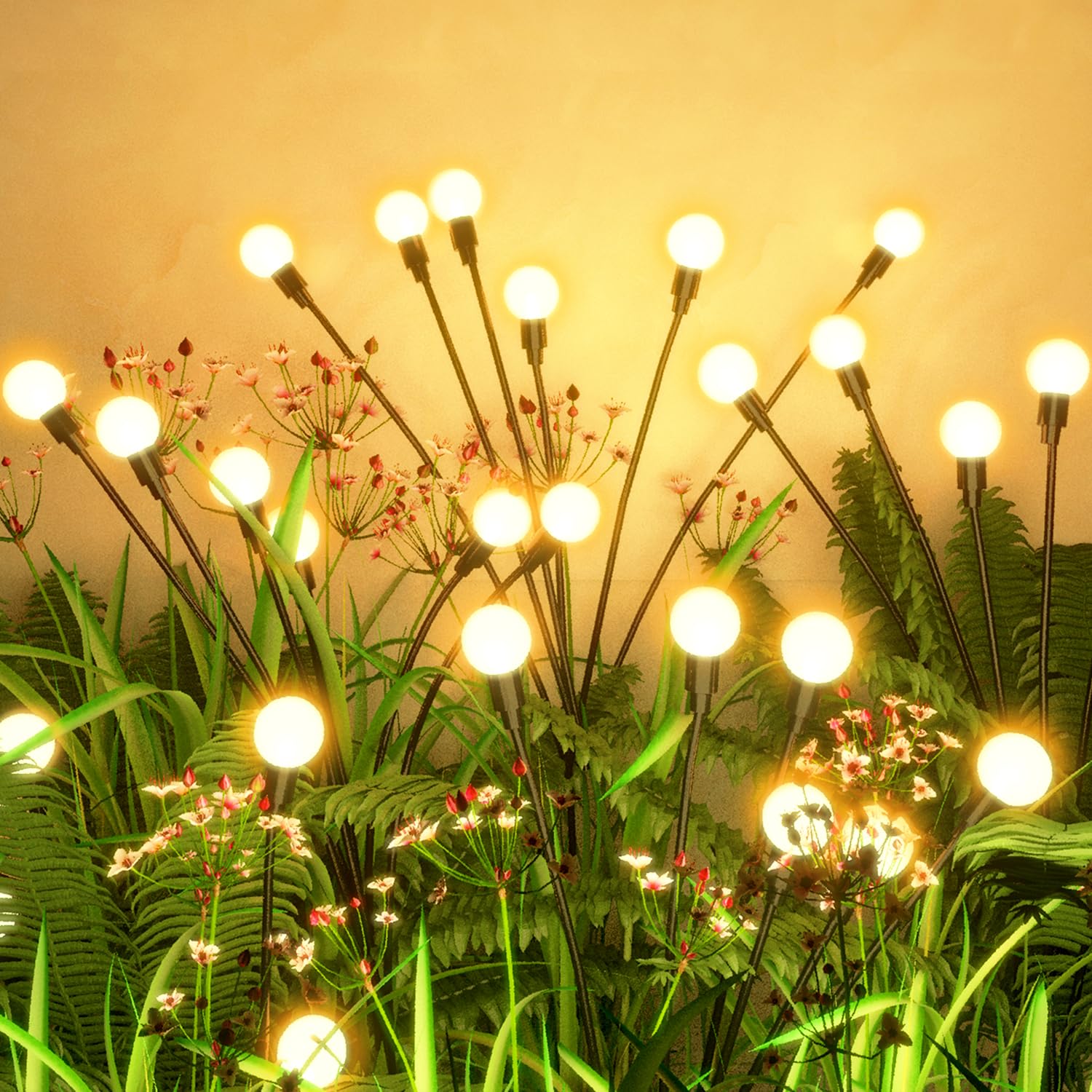 Flumy Solar Lights for Outside 2 Pack, Waterproof ABS Garden Lights, Warm White, Model FL001