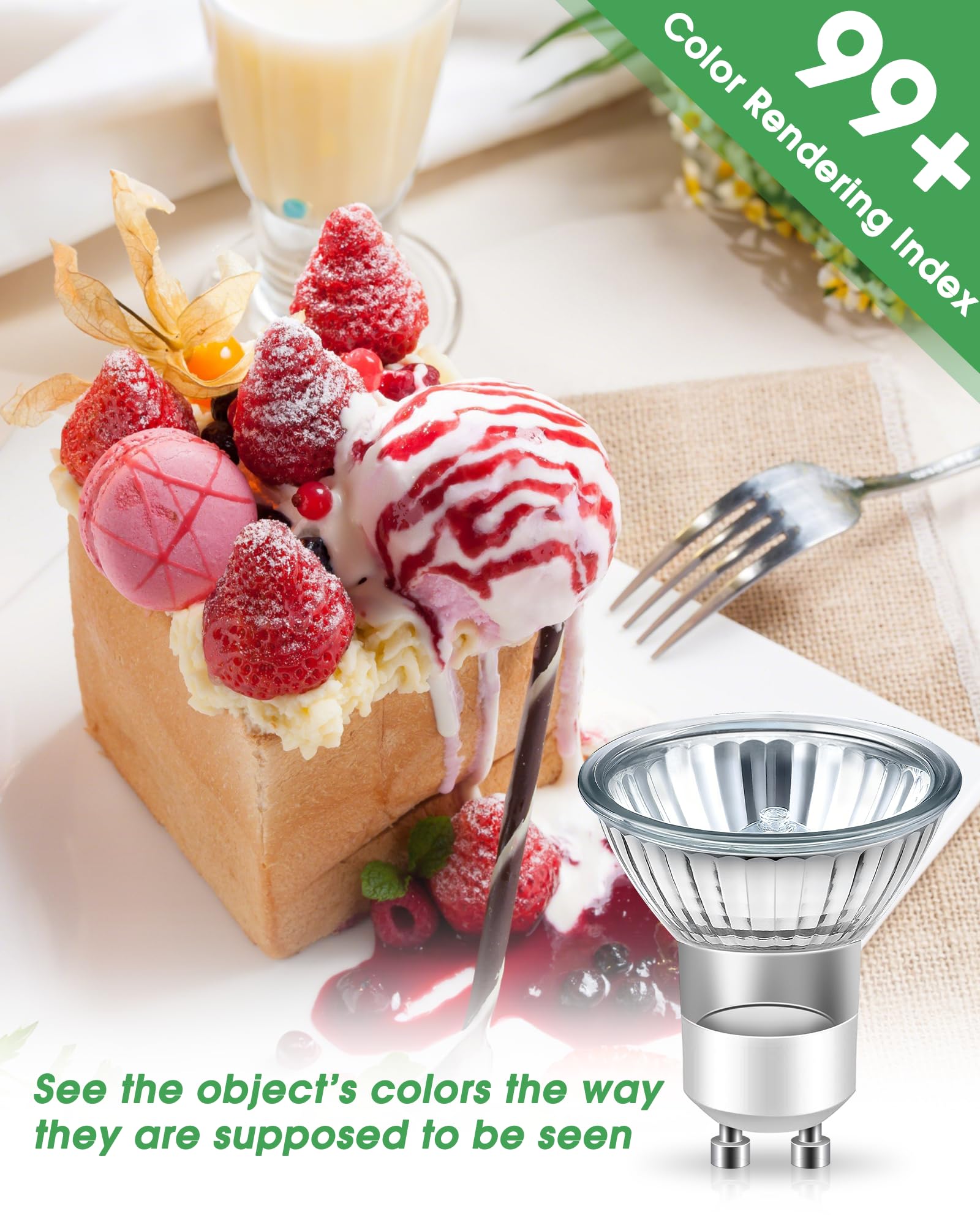 EvaStary GU10 Halogen Bulbs, 50W Dimmable MR16 Shape, Warm White, 4 Pack, Glass