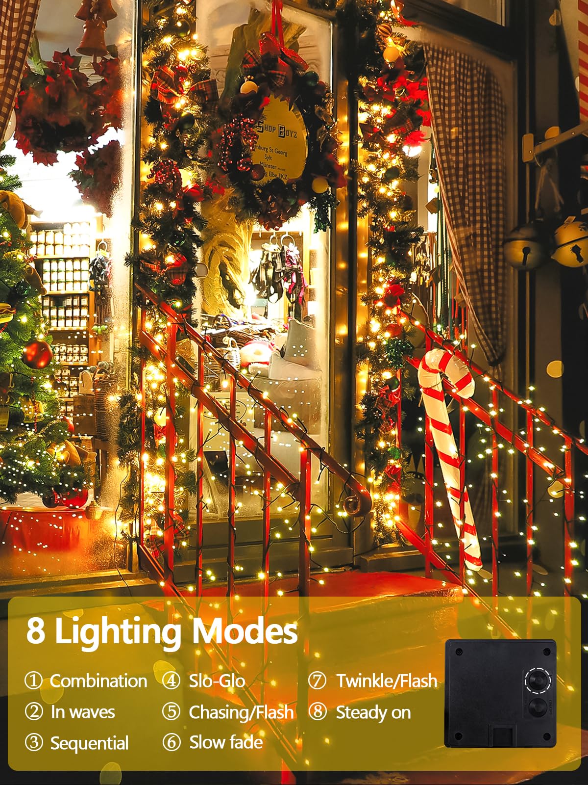 EEW 4 Pack Solar String Lights, Warm White, Waterproof, 8 Lighting Modes, Copper, Model CAIYUAN-100