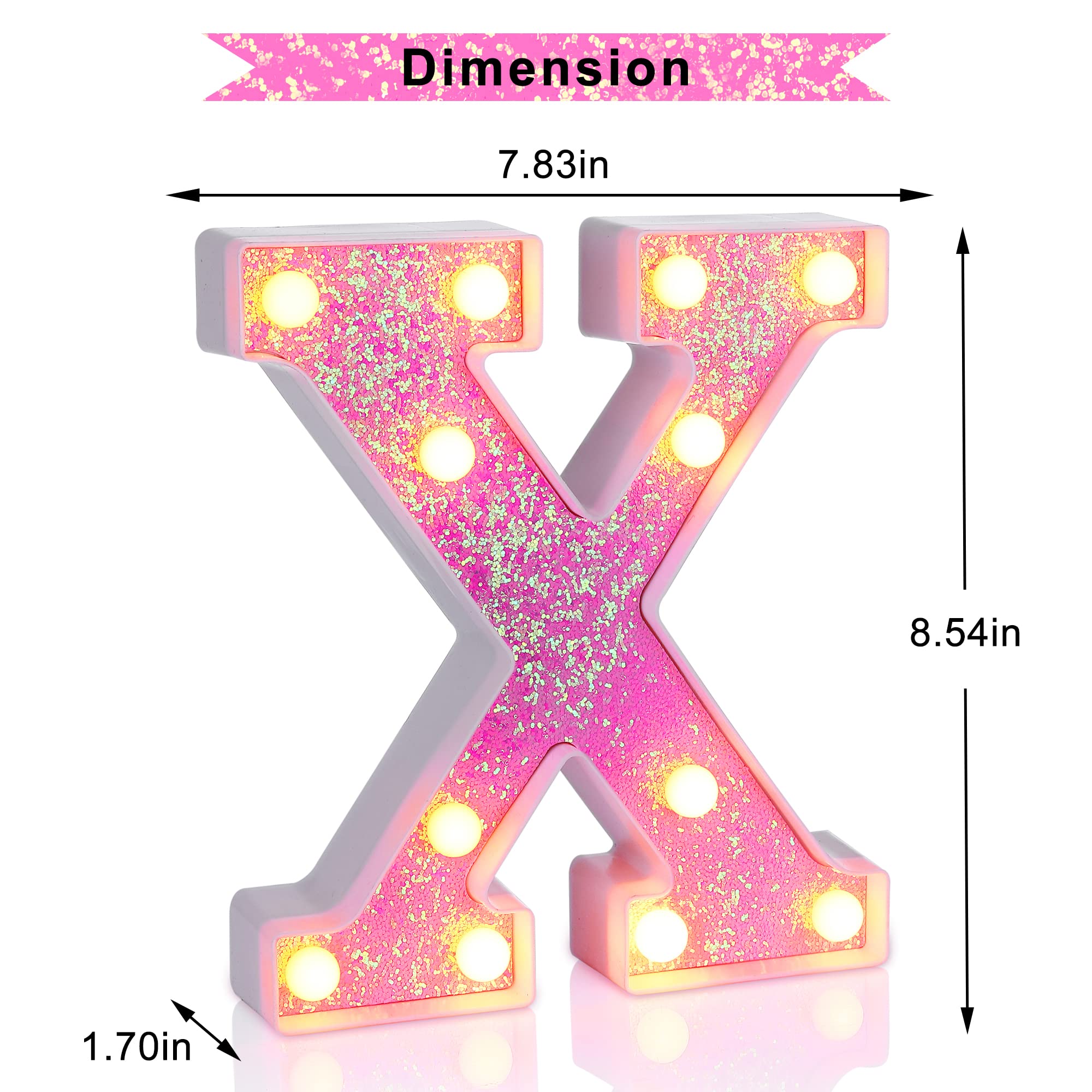 Foaky Led Letter Lights Sign Light Up Pink Letters Glitter Alphabet Letter Sign For Night Light Wedding/Birthday Party Battery Powered Christmas Lamp Girls Gifts Home Bar Decoration(X)