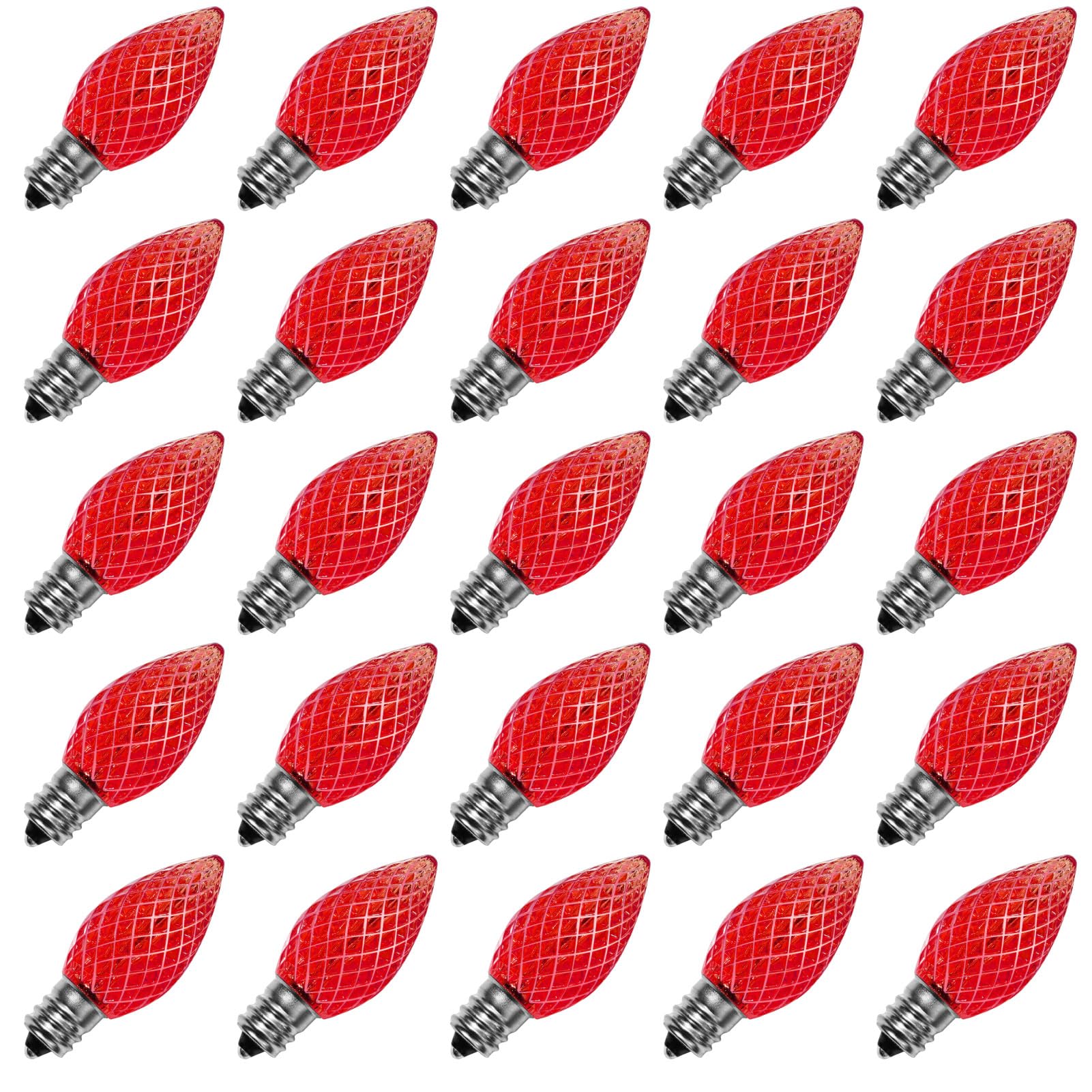 Meconard C7 LED Replacement Bulbs, Shatterproof, E12 Base, Red, 25 Count, Commercial Grade, Model MC706WRE25P