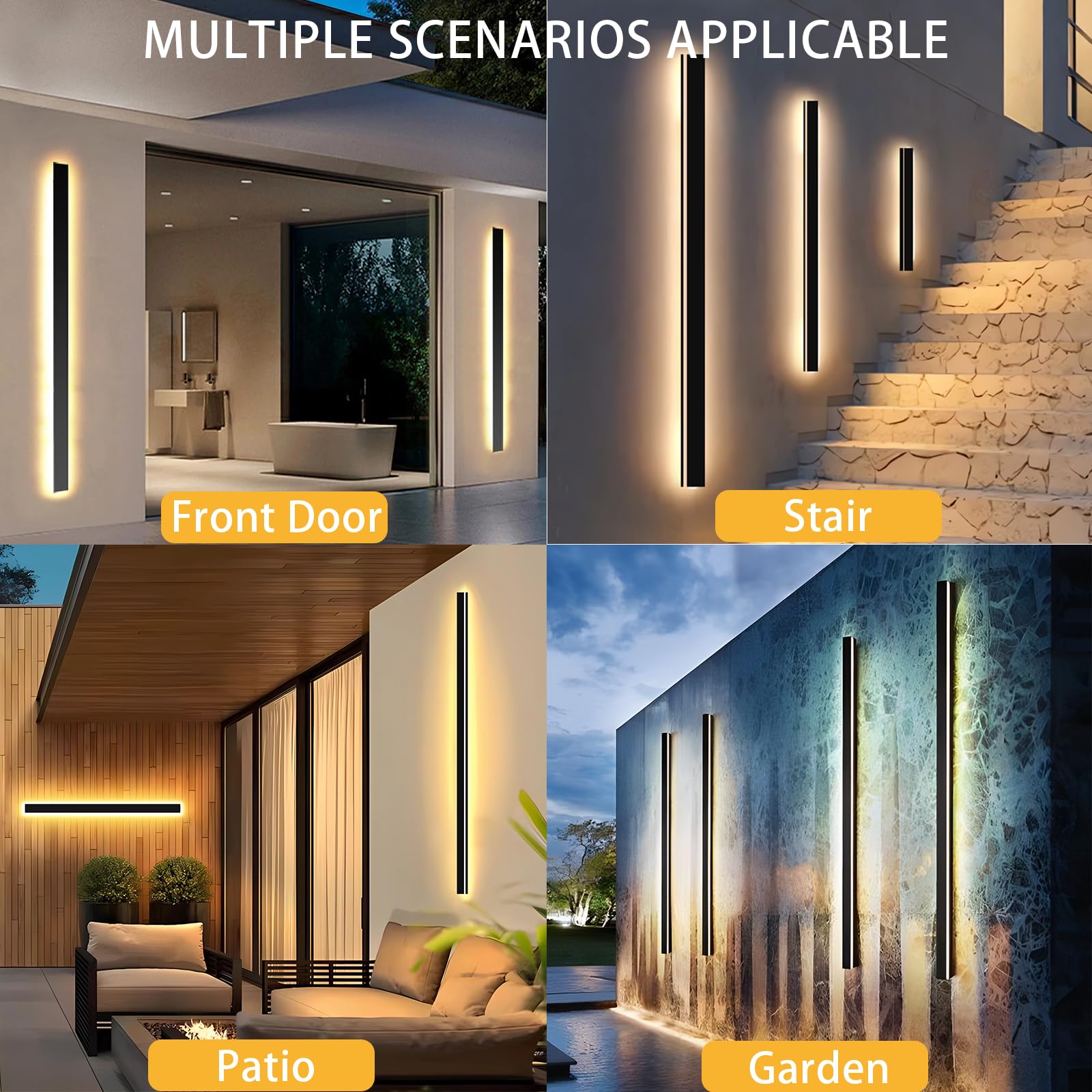 Levxhotty 39&quot; Dimmable Outdoor Wall Lights 2Pcs, Waterproof Ip65 Metal Sconces For Garage & Door