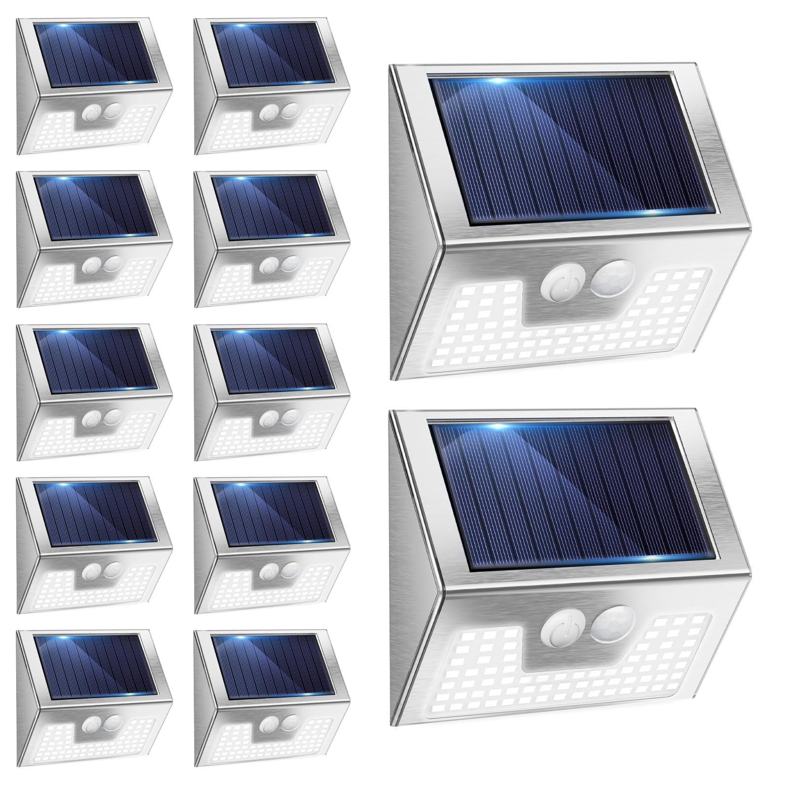Vighep Solar Motion Lights 12-Pack Waterproof LED Outdoor Brushed Nickel Bright Cold White Model YHM03A
