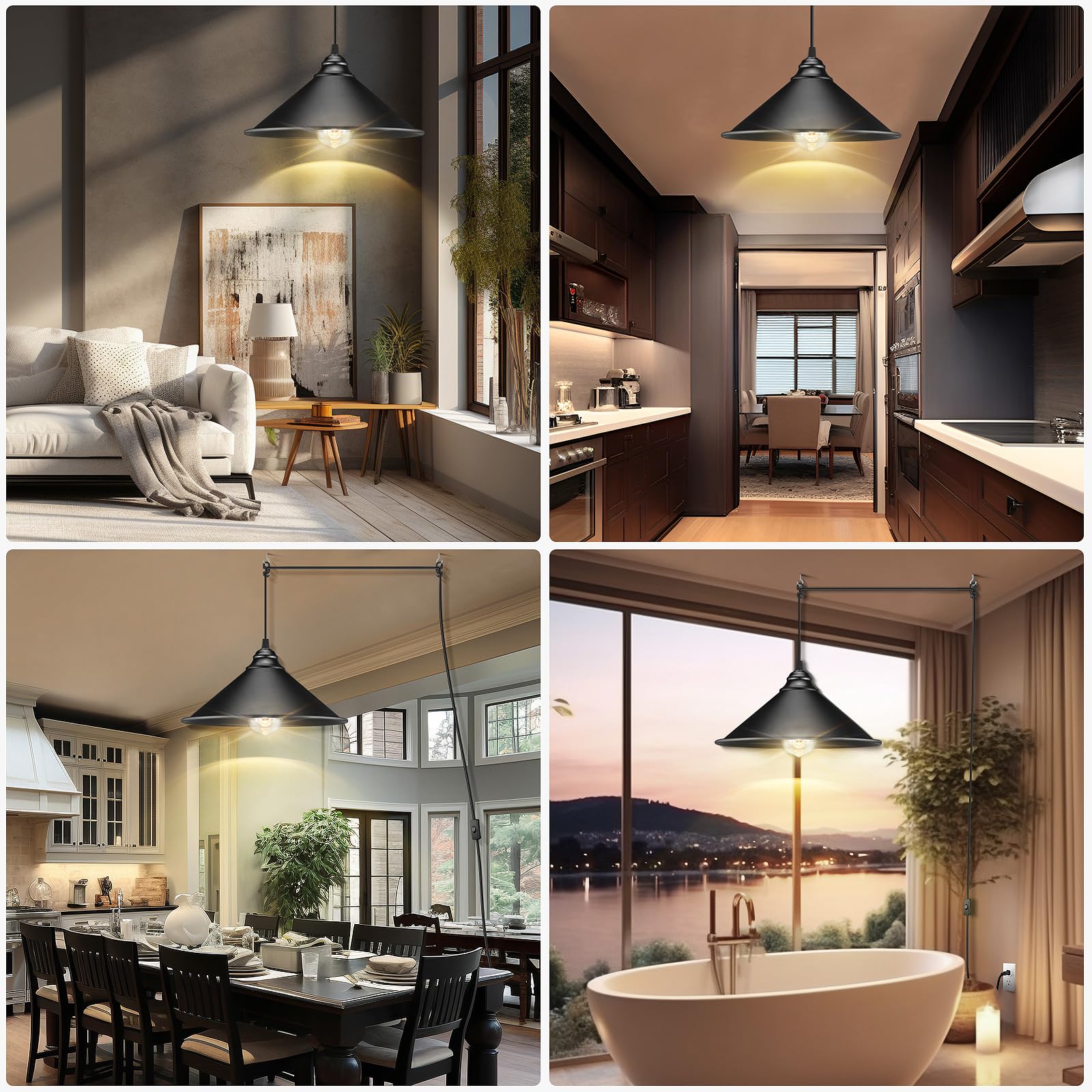 Lyoowng Plug In Pendant Light, Bigger Hanging Lights With Plug In Cord On/Off Switch, 13Ft Industrial Plugin Hanging Light, Vint