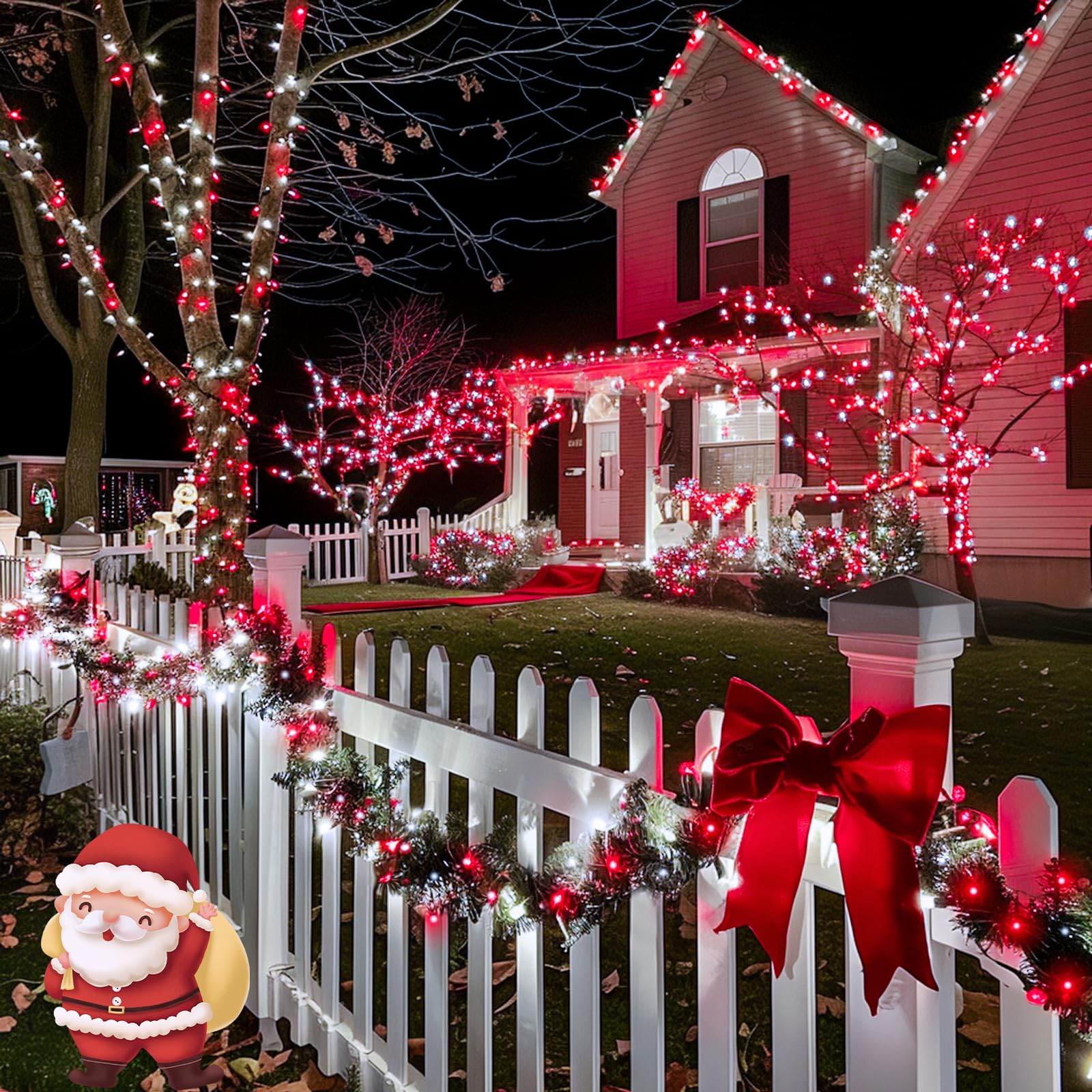 JMEXSUSS Solar String Lights - 100 LED, 33FT, Waterproof, 2 Pack, Red and White for Outdoor Christmas Decorations