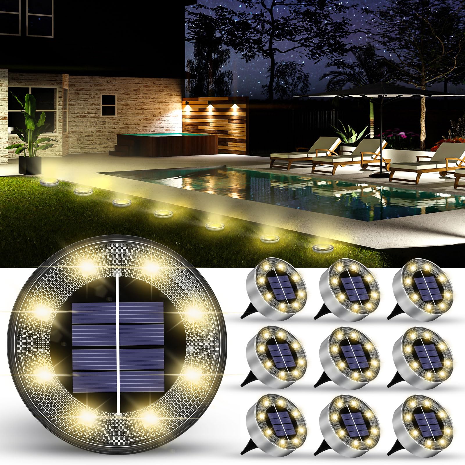 Solar Lights Outdoor 10 Pack  Solar Garden Outdoor Waterproof Pathway Lights Bright In-Ground Light Outdoor Lighting Decor For Lawn  Patio  Yard  Driveway  Step And Walkway Warm Light