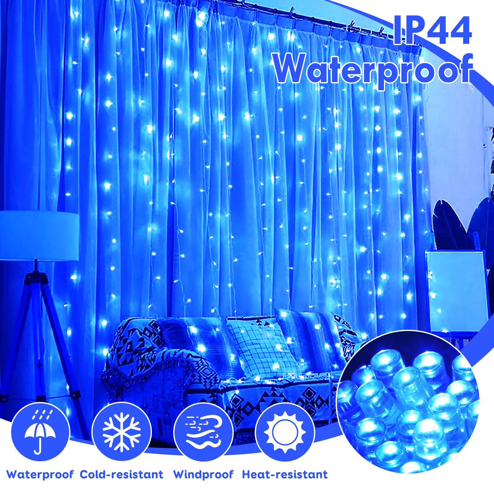KAQ 240LED Blue Connectable String Lights, Clear Wire, Indoor/Outdoor, Model GP-SW290DC0209-IP44, Timer, Twinkle Fairy Light