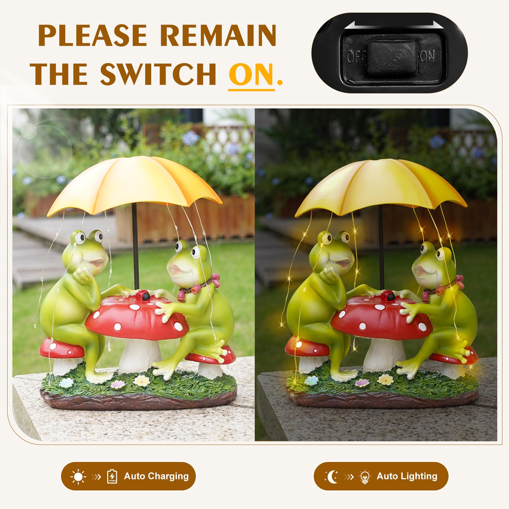Mininova Solar Garden Outdoor Decor Statue Frog Figurines Sitting On Mushroom With Umbrella Led String Lights Resin Ornaments For Spring Birthday Housewarming