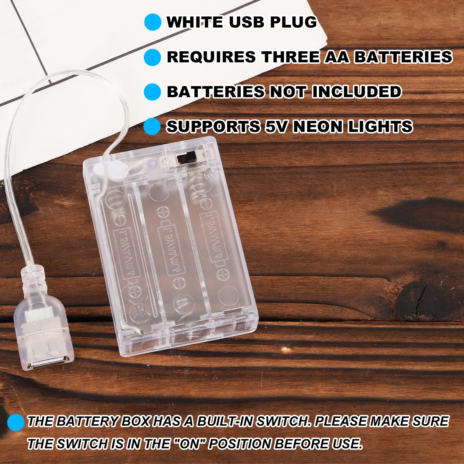 Portable Battery Pack For 5V Led Neon Sign, Power Supply Battery Box Converts Usb Neon Led Lights To Battery-Operated For Indoor