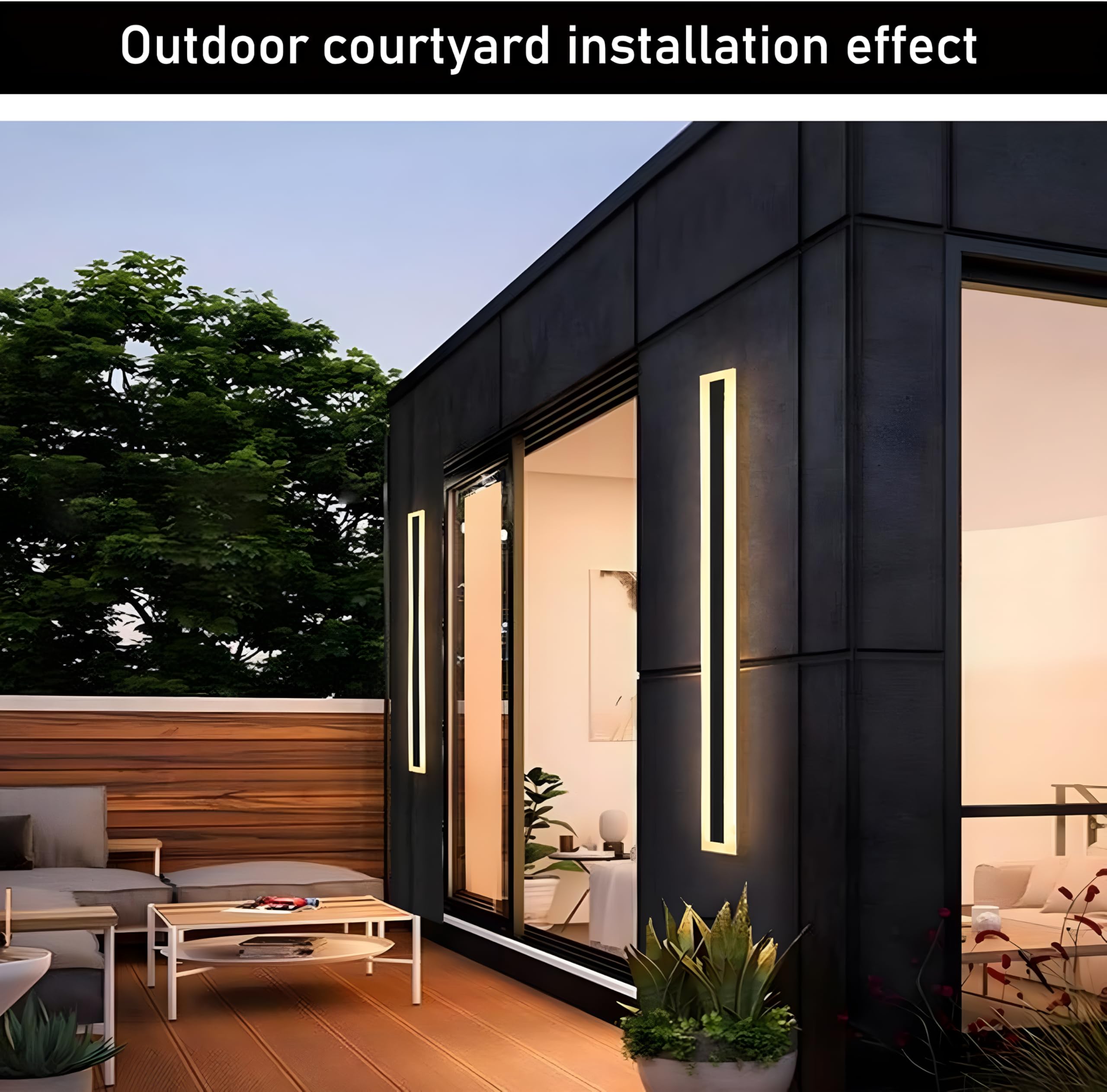 2Pack 47.2Inch Long Outdoor Modern Led Wall Light 38W Waterproof Ip65 Warm White 110V Led Wall Mount Lighting Fixture Rectangular Black Wall Lights Elegant Frosted White Acrylic Anti Rust.