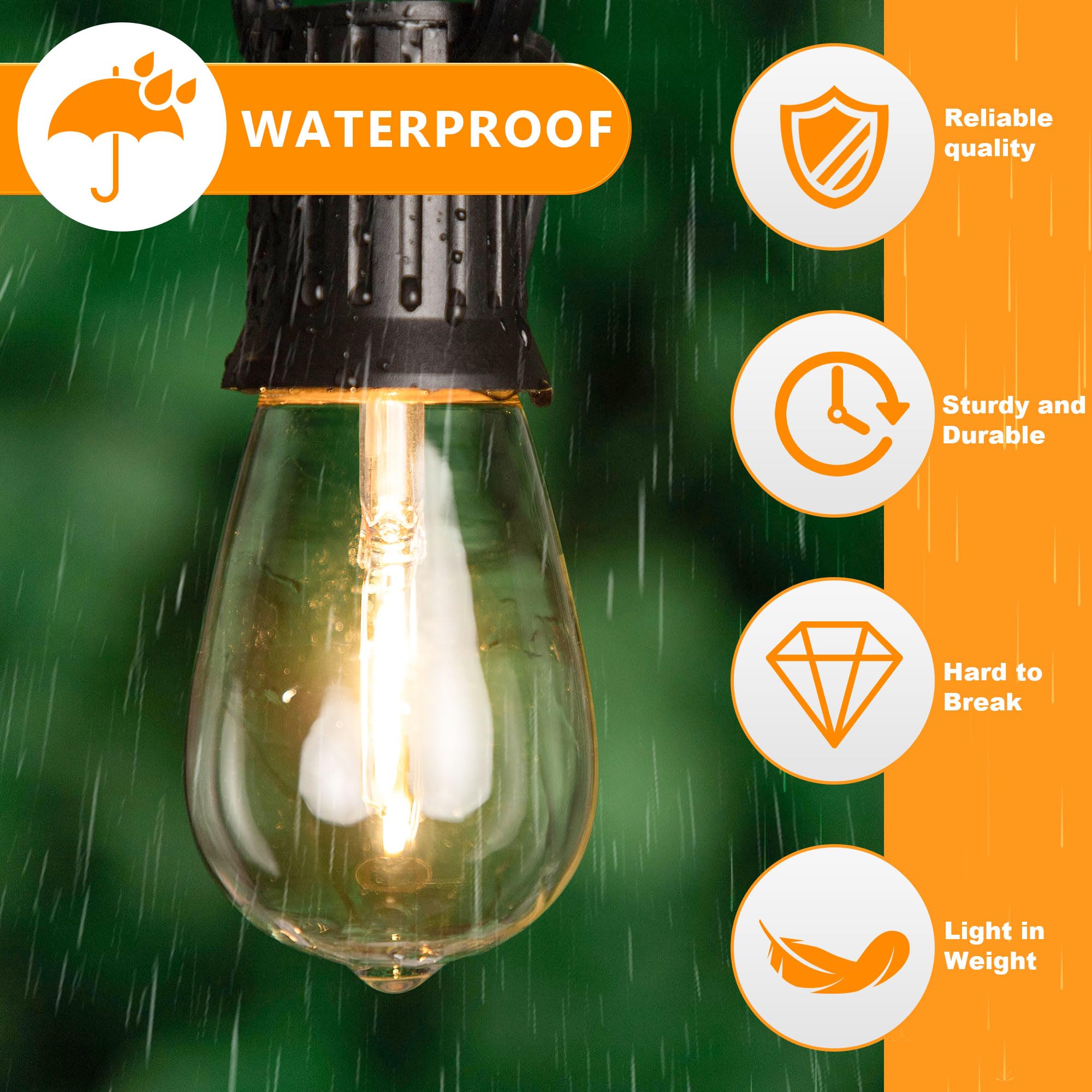 Sphoon 15 Pack S14 Replacement Led Bulbs Outdoor String Lights Bulbs Filament Edison Bulb 1W=10W For Garden Patio Party Warm Whi