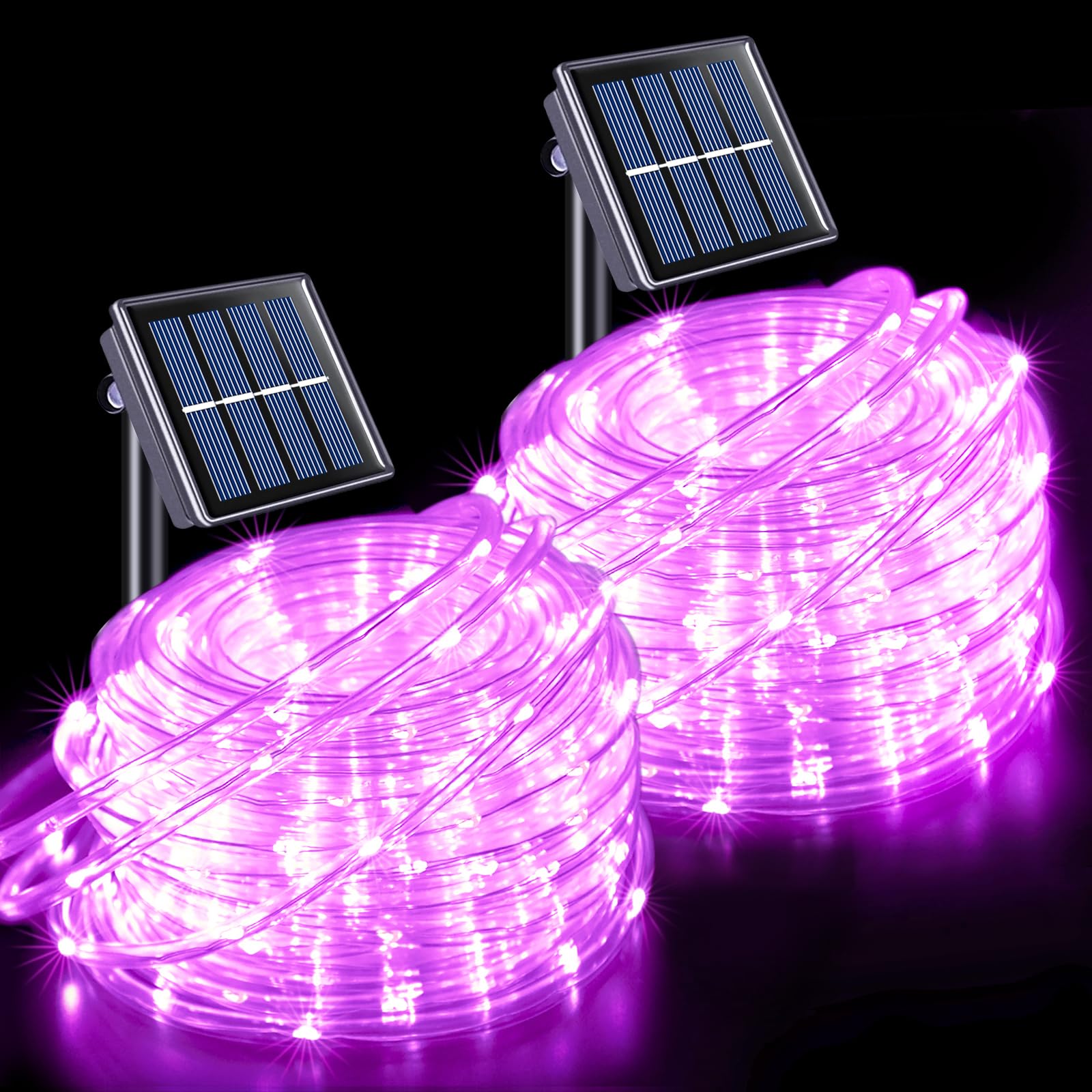 JMEXSUSS Solar Rope Lights, 200 LED, 66ft, IP65 Waterproof, Pink, 8 Modes for Outdoor Use