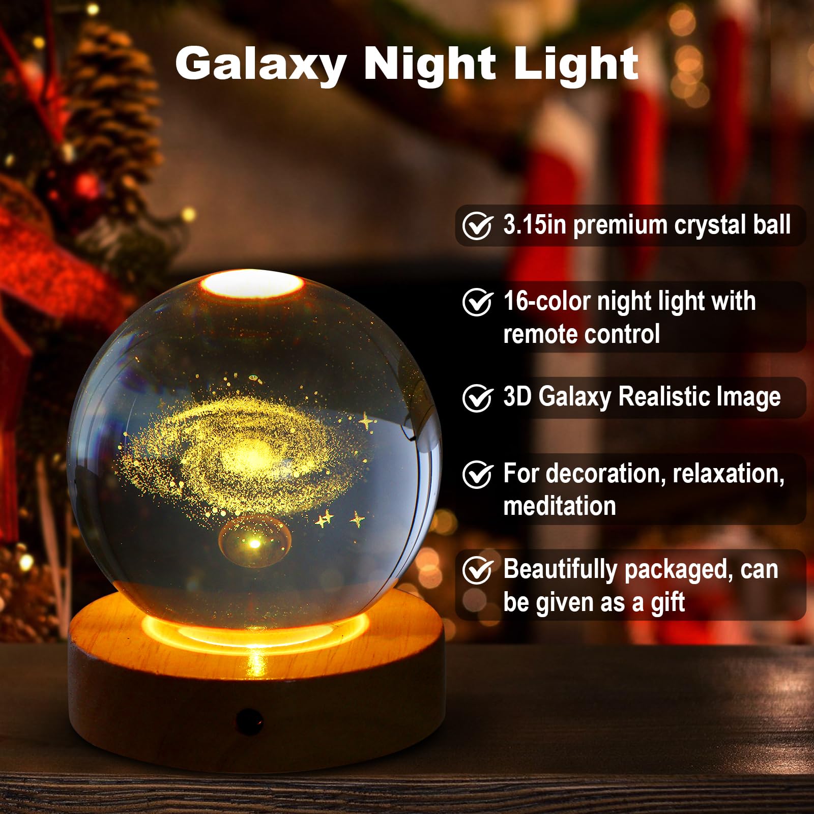 youglatt Galaxy Night Light Lamp, 3D Crystal Ball, 16 Color LED, Remote Control, Space Theme Decor, Transparent Color, Model A6