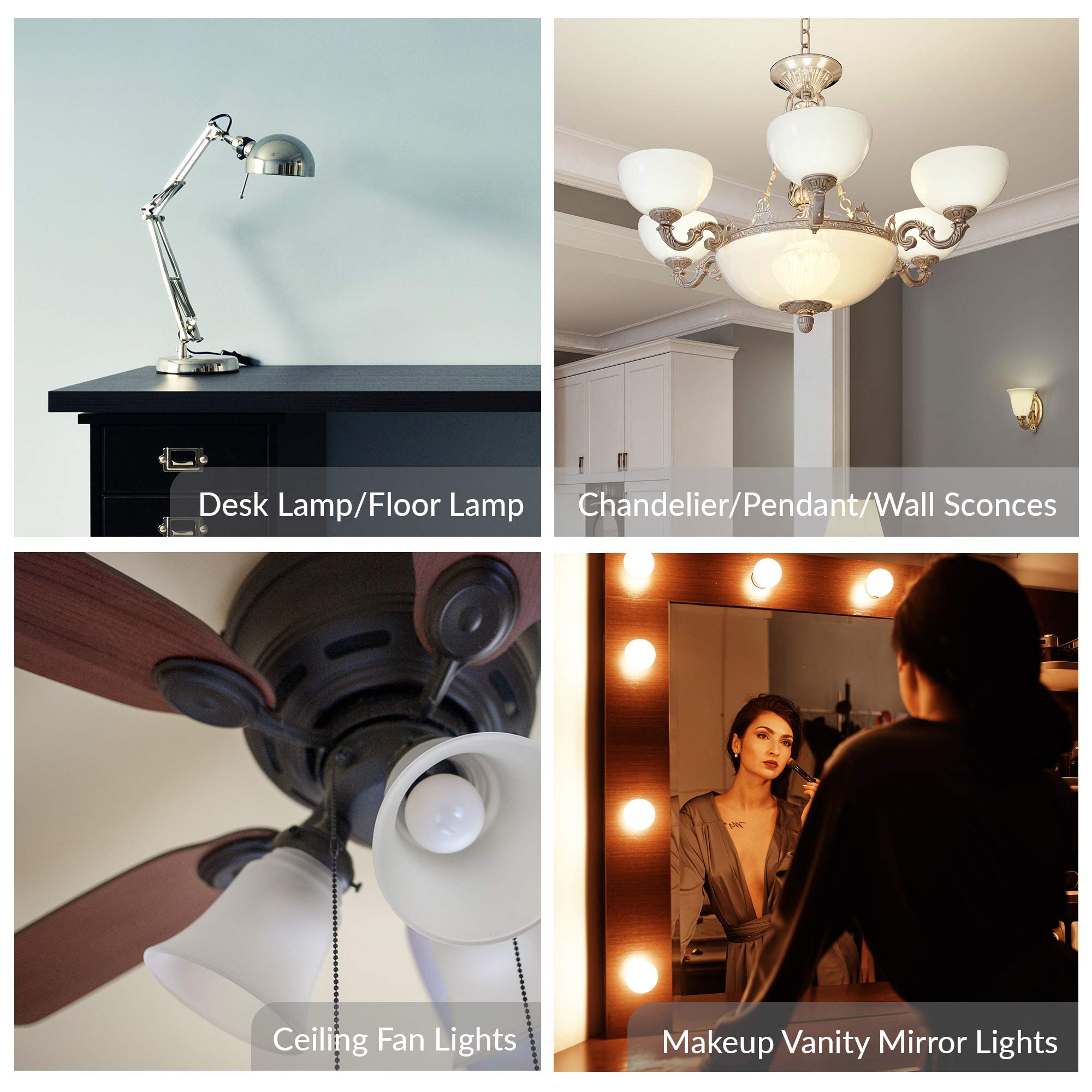 Simba Lighting Small Globe G16.5 Round Bulb 25W E12 Candelabra Base (10 Pack) For Chandelier, Ceiling Fan, Decorative Vanity Lig