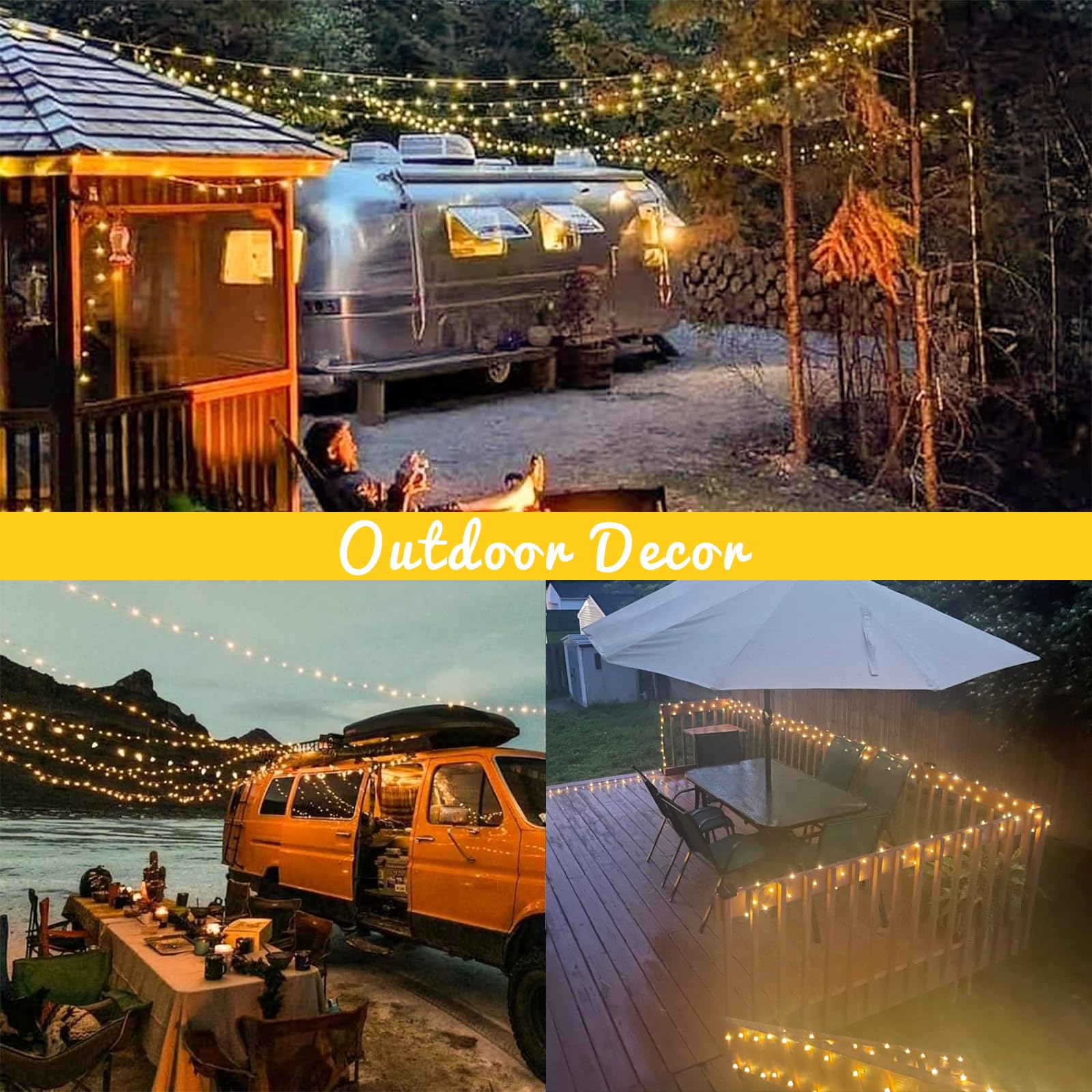 QITONG Solar Fairy Lights - 2 Pack 66ft 200 LED Warm White Waterproof String Lights with 8 Modes, Silver Wire