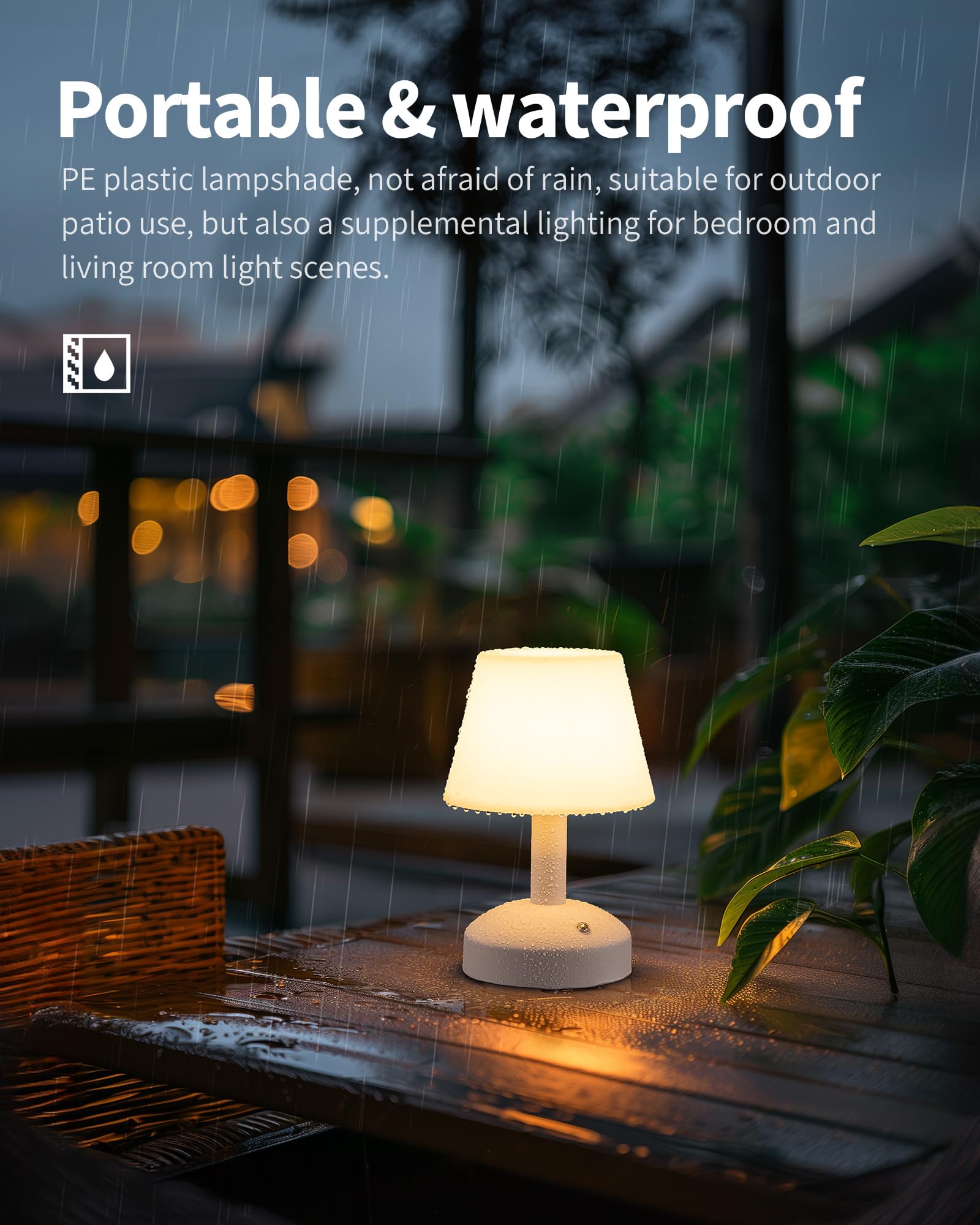 KDG Modern Cordless Small Table Lamps, Outdoor Portable Shower Waterproof LED Dimmable Desk Lamp, 5000mAh Rechargeable Battery O