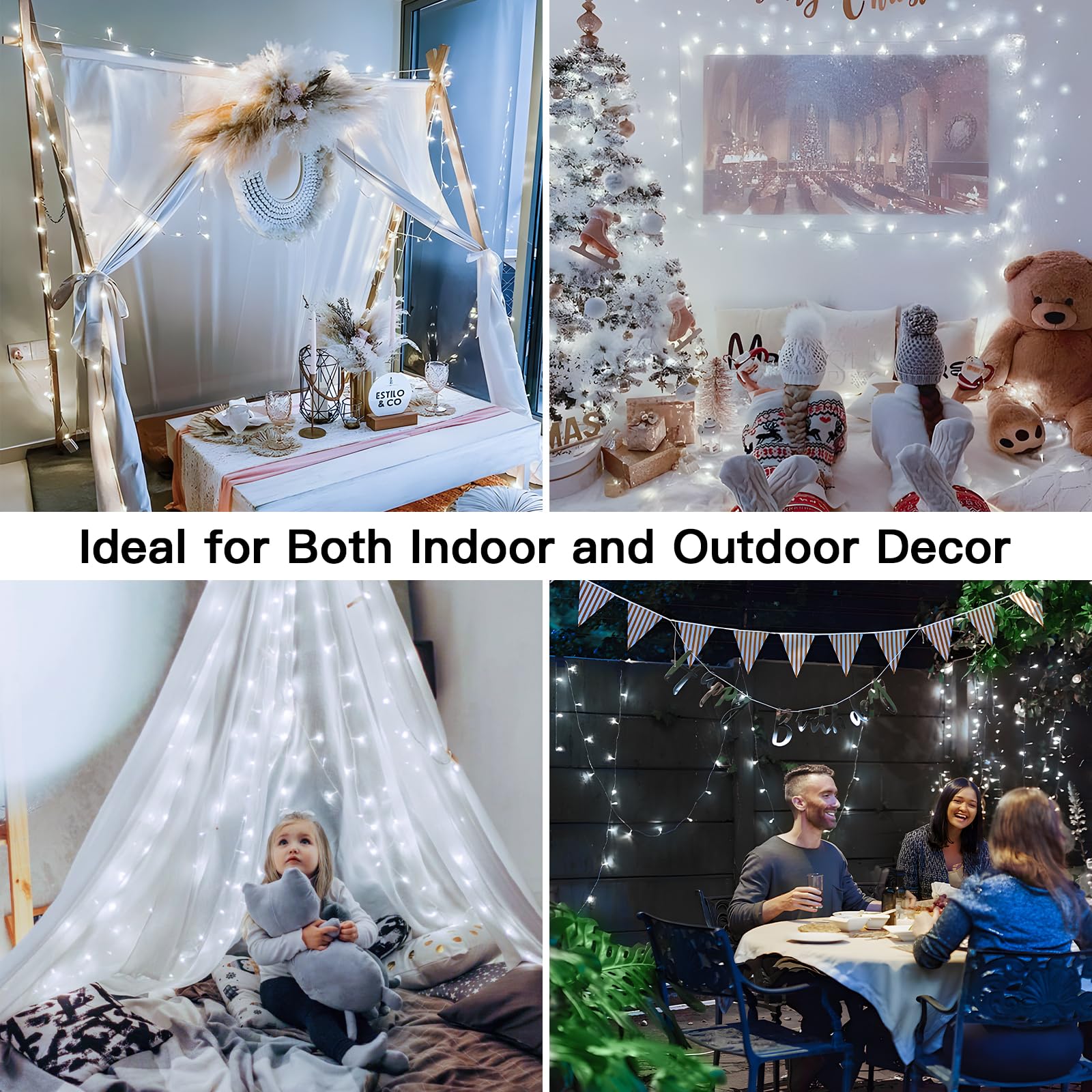suddus 33ft 100 LED White String Lights, Connectable, 12 Modes, Indoor/Outdoor, Model SD-100STRW
