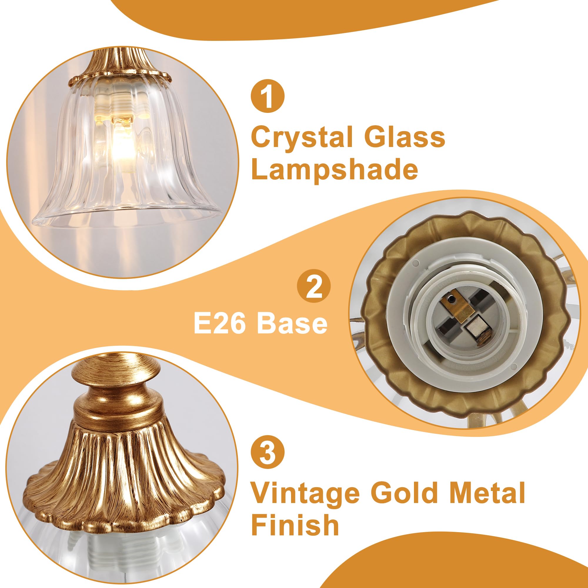 LmnLvn Bathroom Vanity Light Fixture, 4 Lights, Gold Antique Brass with Crystal Shade, Vintage Bathroom Lighting