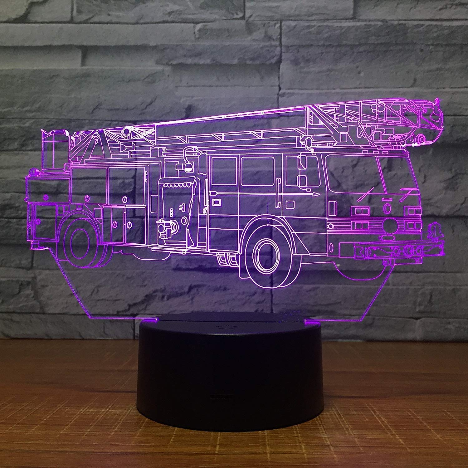 YTDZLTD 3D Fire Truck Night Light USB Remote Control 16 Colors Optical Illusion Lamp Multicolored