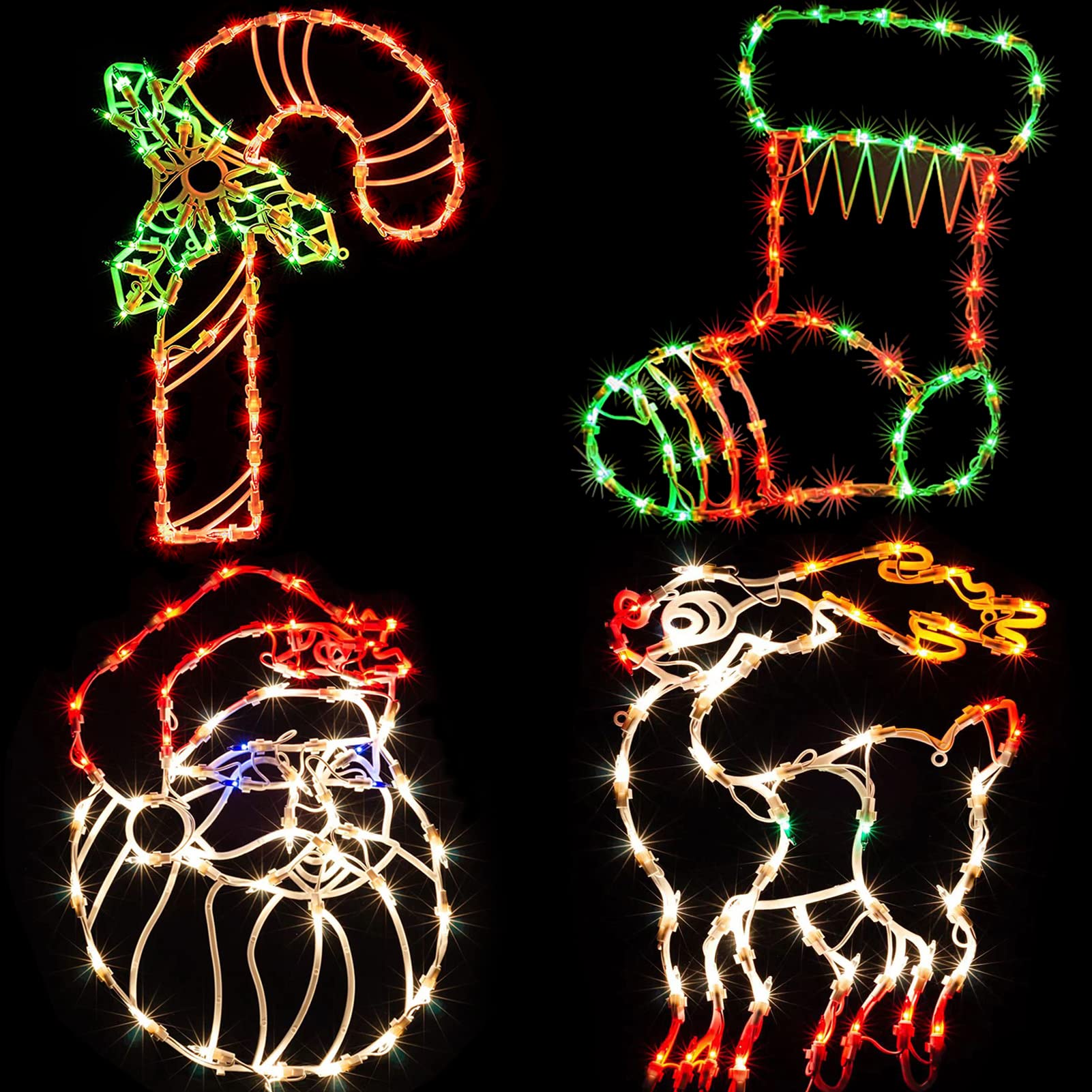 Christmas Lights - 4 Pack 16  Christmas Window Silhouette Light LED String Light Include Candy Cane Stocking Santa Reindeer Xmas Light Decor with 50 Bulbs for Holiday Indoor Wall Door Glass Decoration