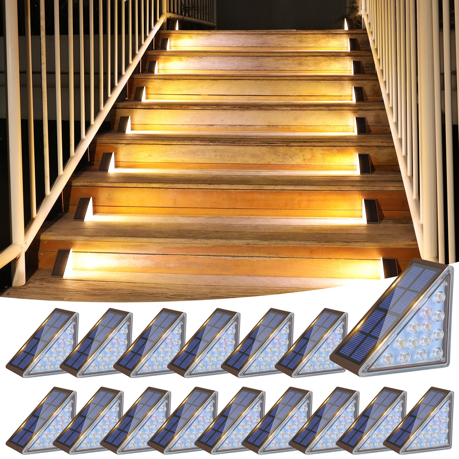 VOLISUN Solar Step Lights, Waterproof LED Outdoor Stair Lights, 16 Pack, Brown, Model 21452ZM