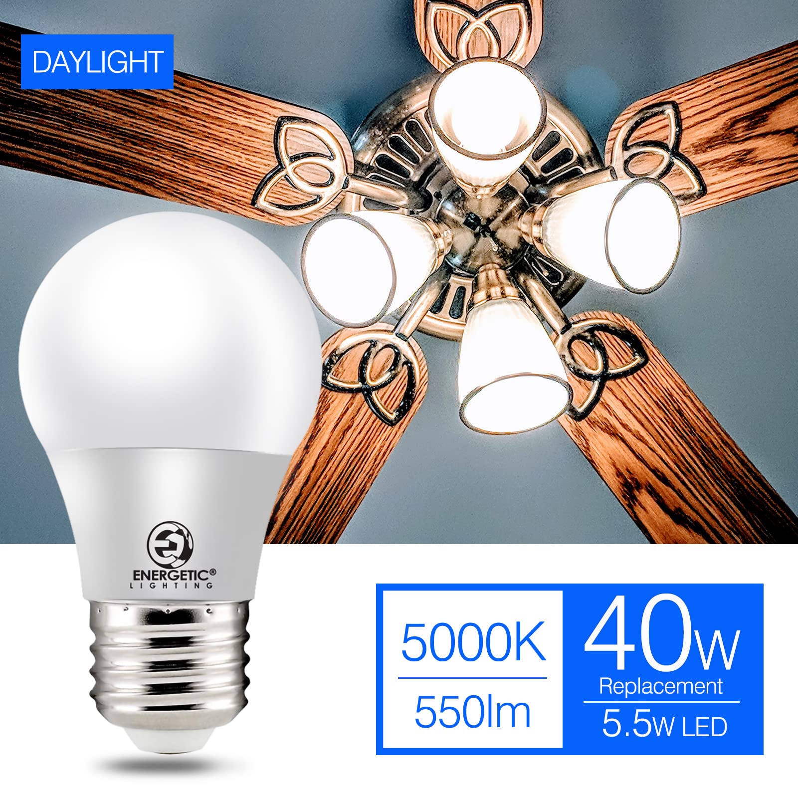 Energetic A15 Refrigerator Bulbs 40 Watts Equivalent (5.5W), Led Appliance Dimmable Light Bulbs, Daylight 5000K, E26 Base, Ul Li
