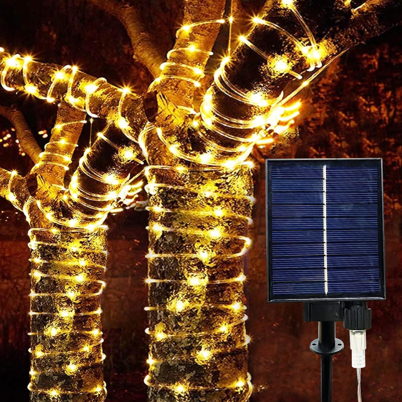 LiyuanQ 300 LED Solar Rope Lights - 99 FT, Waterproof, Warm Yellow, 8 Modes, Decorative for Fence & Patio