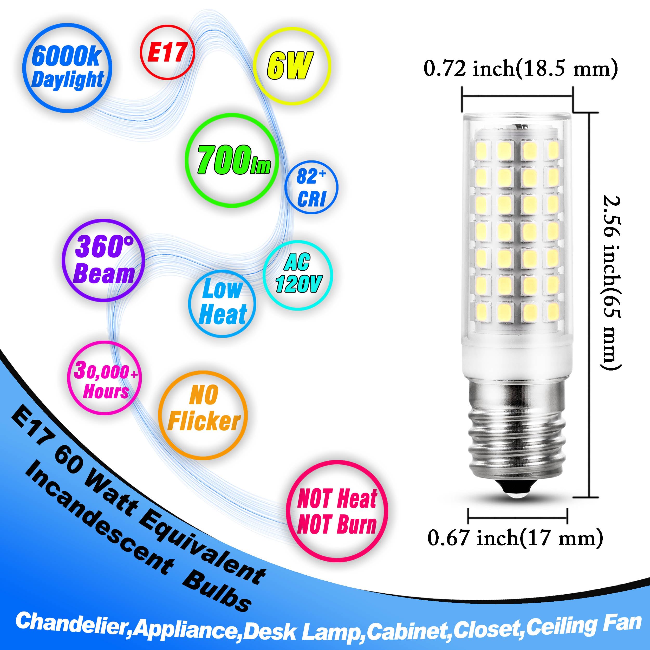 Heifymi E17 Led Light Bulb 6W(60W Halogen Equivalent) 6000K Daylight White 700Lm 120V E17 Led Intermediate Base Bulb For Chandel