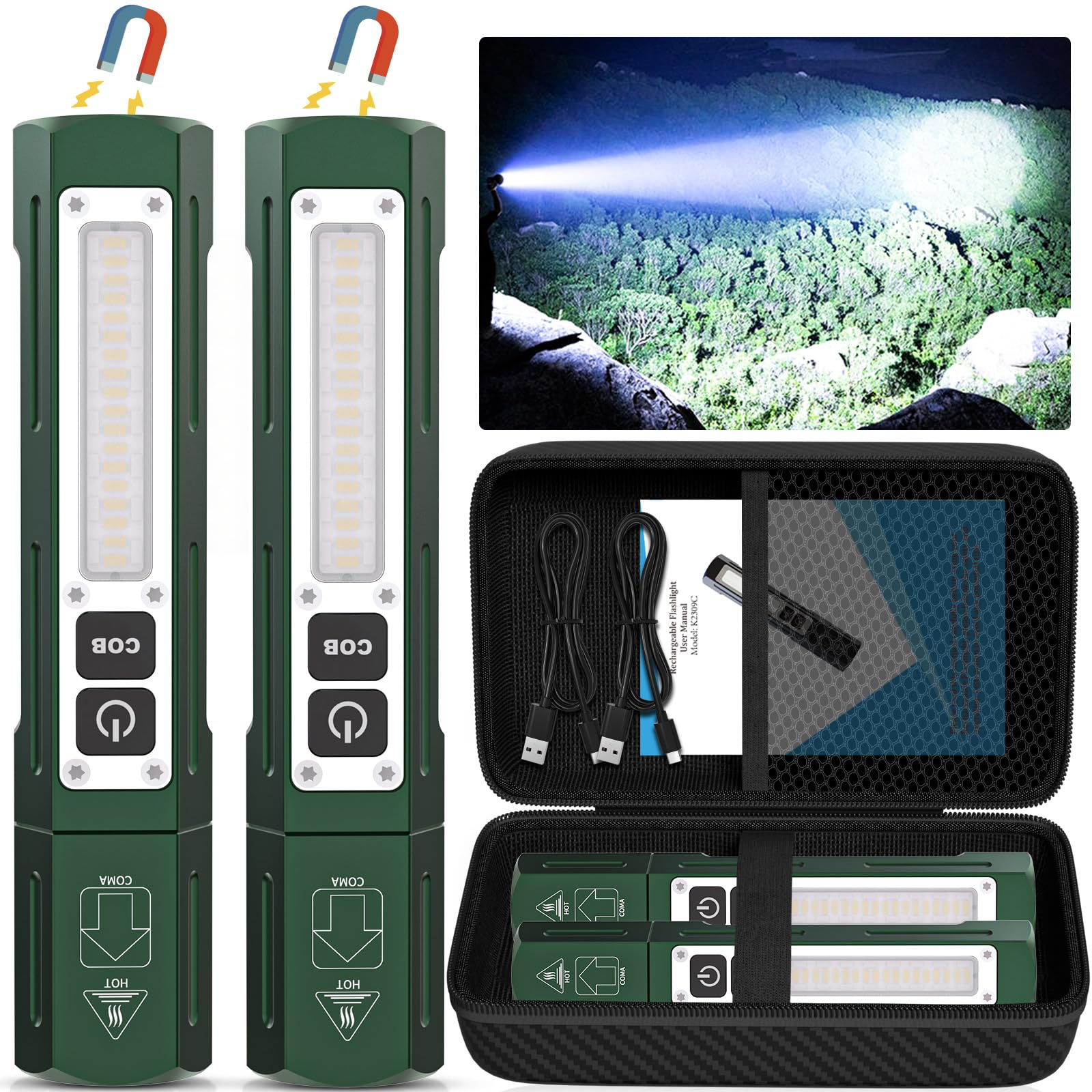 Banral Rechargeable Flashlight - 8 Modes LED Tactical Light, Aluminum, Hunter Green, Model K-2309C-PB, Compact Pocket Size