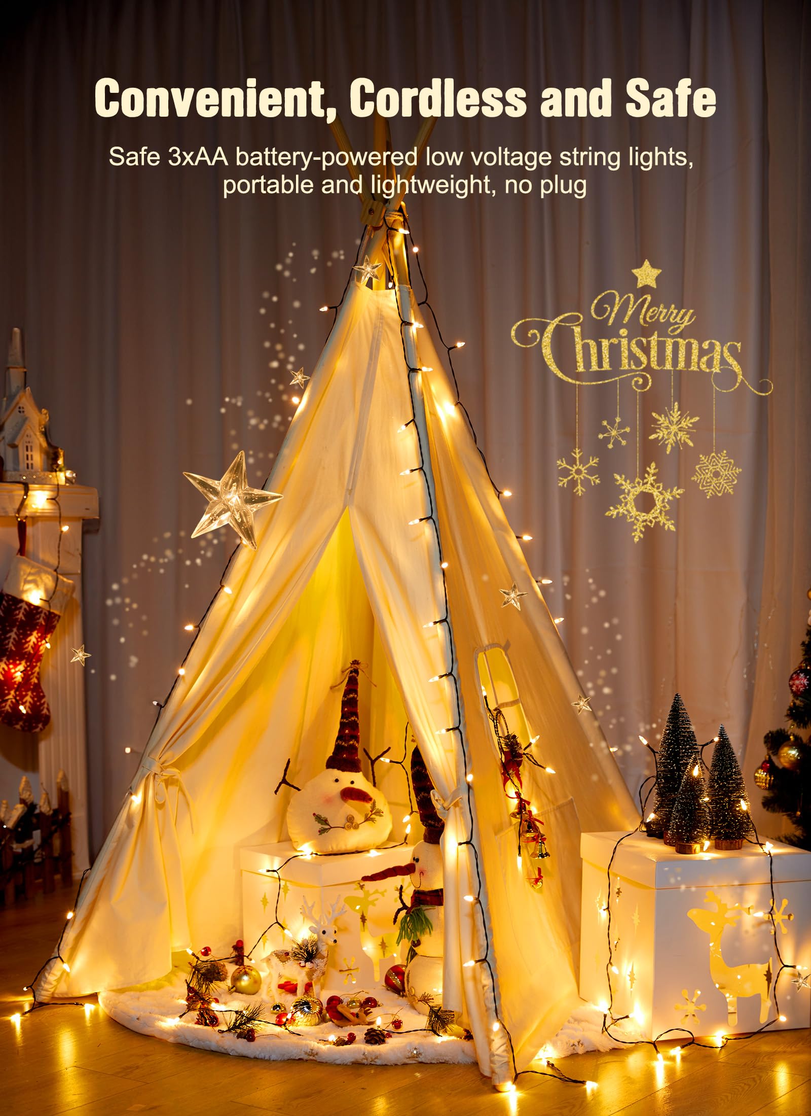 Brightown Battery Operated Christmas String Lights, 20 LED, 8ft, Warm White, 4 Pack, Model 3352aa11