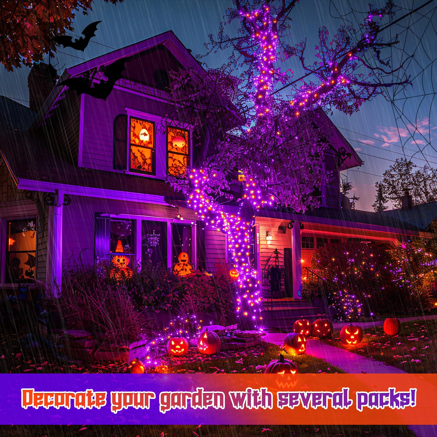 Jmexsuss Orange And Purple Halloween Lights Battery Operated, Each 33 Ft Indoor Halloween Lights Outdoor Waterproof, 2 Pack 100 Led Christmas Lights For Halloween Christmas Tree Decor