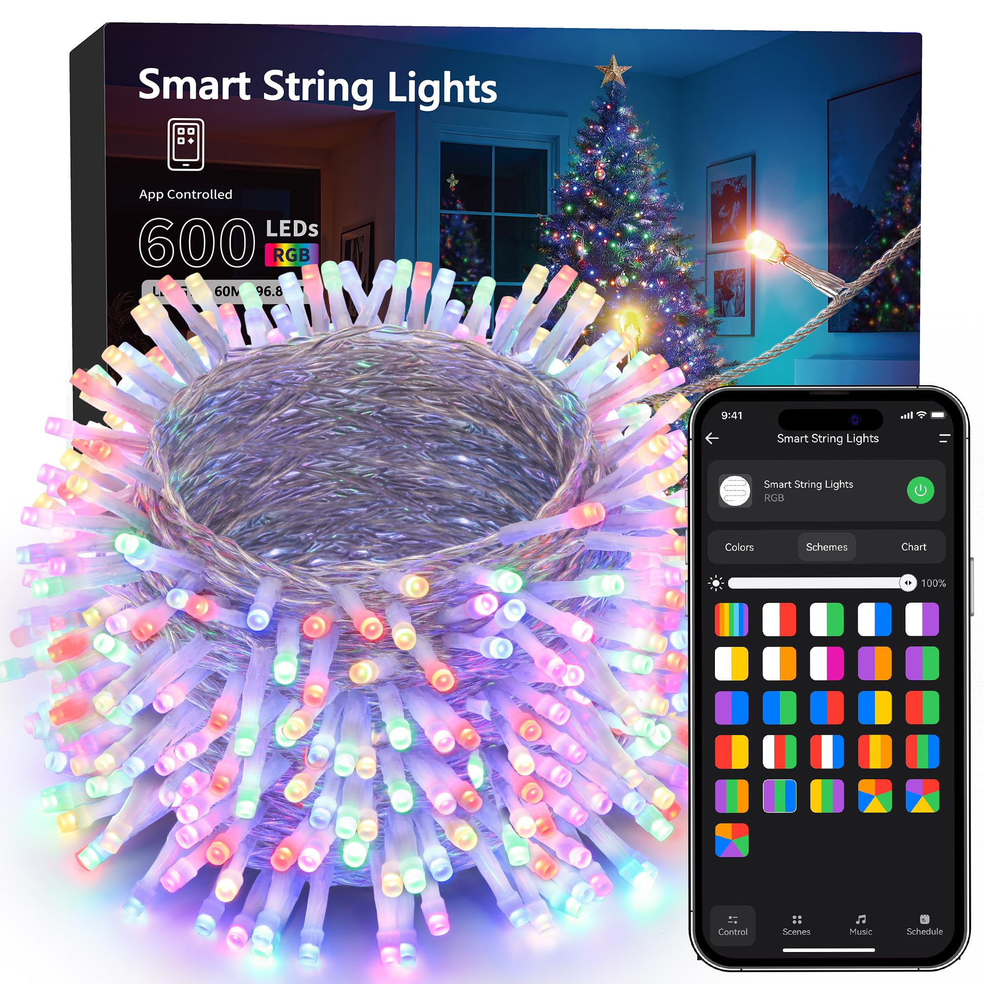 Brizled Smart String Lights, 196ft 600 LED Smart WiFi Color Changing Fairy Lights App Controlled, RGB Christmas Lights Clear Wir