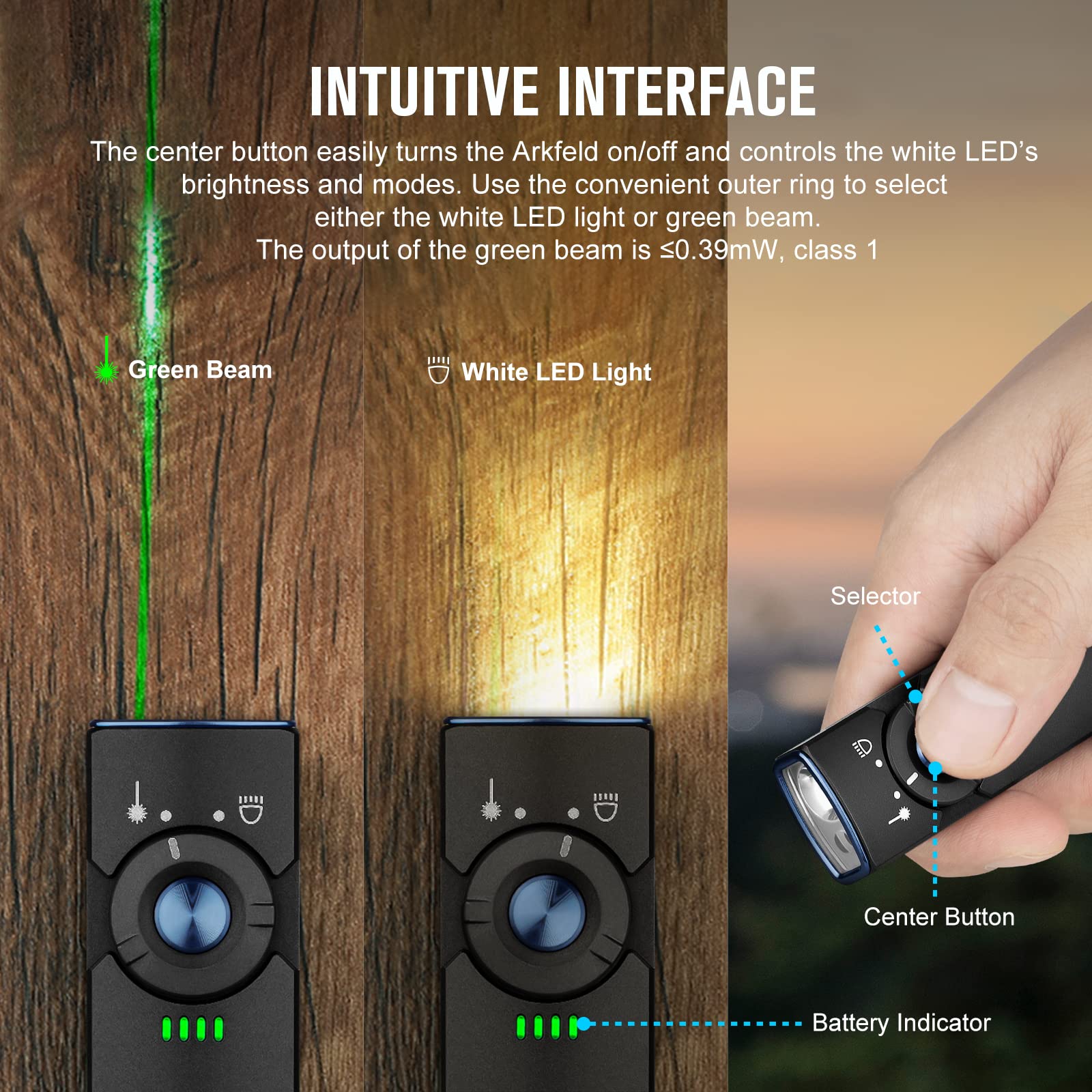 OLIGHT Arkfeld EDC Flashlight, 1000 Lumens, Dual Light Source, Green Beam & White LED, Aluminum, Black Neutral White, Model O-Arkfeld-BK-NW#