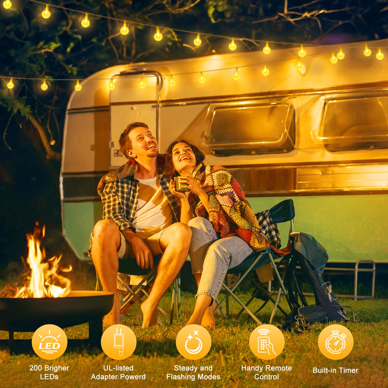 Minetom Crystal Globe String Lights - 66 ft, 200 LEDs, Waterproof, Warm White, Remote & Timer, Perfect for Decor