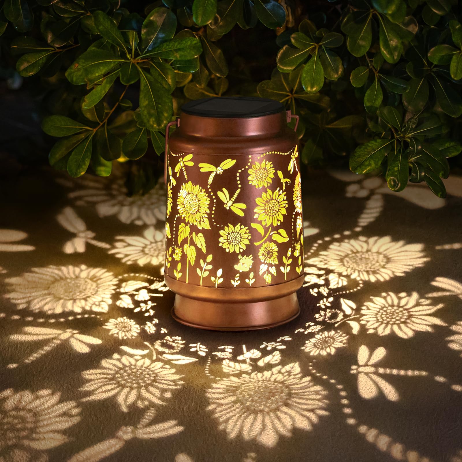 Dragonfly Solar Lanterns Outdoor Waterproof Hanging Sunflower Solar Lights Christmas Gifts For Women Mom Metal Solar Decorative Led Lantern Outside For Garden Decor, Yard, Patio, Lawn, Porch, Backyard