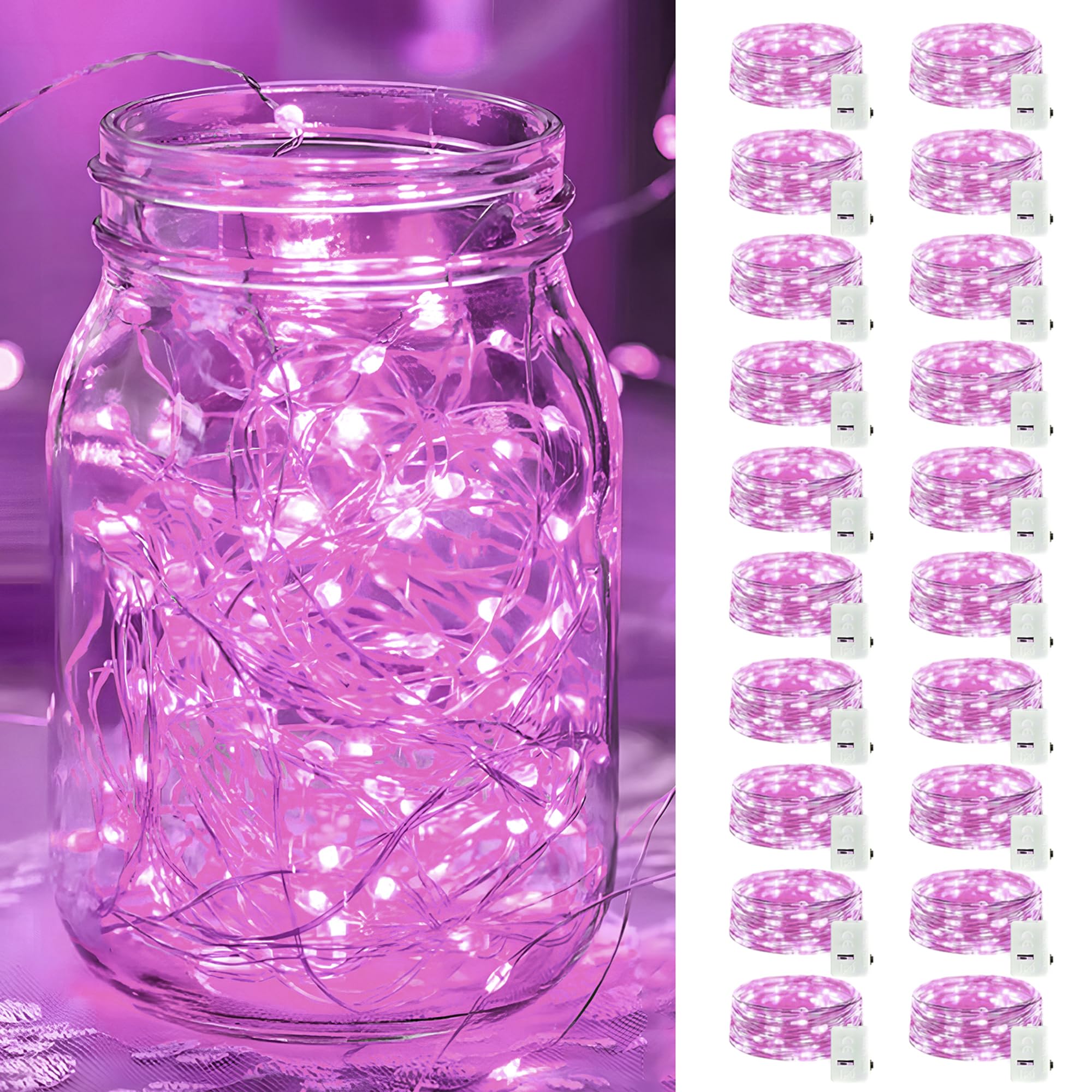 20 Pack LED Fairy Lights Battery Operated 20 LED Waterproof Mini Twinkle String Lights for Wedding Valentines Day Christmas Decorations Pink