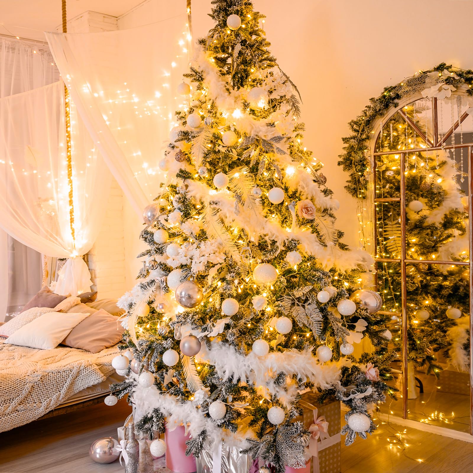 POTIVE 168ft 600 LED Warm White Christmas String Lights, Waterproof, 8 Modes, Outdoor Decoration, Model EXS-S-0100