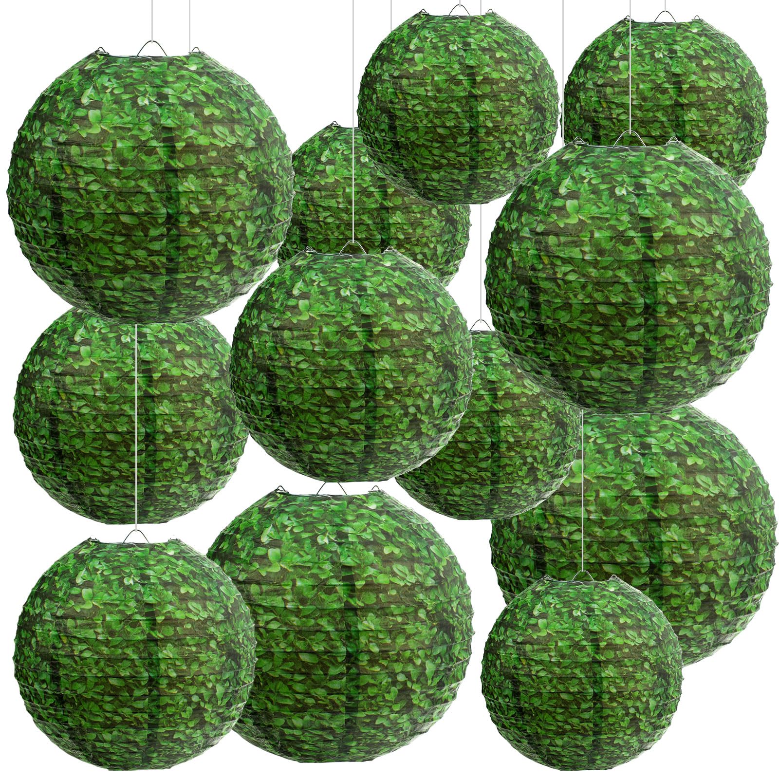 ROCEEI 12 Pcs Boxwood Hanging Paper Lanterns Back to School Hanging Decorations First Day of School Round Green Paper Lanterns f