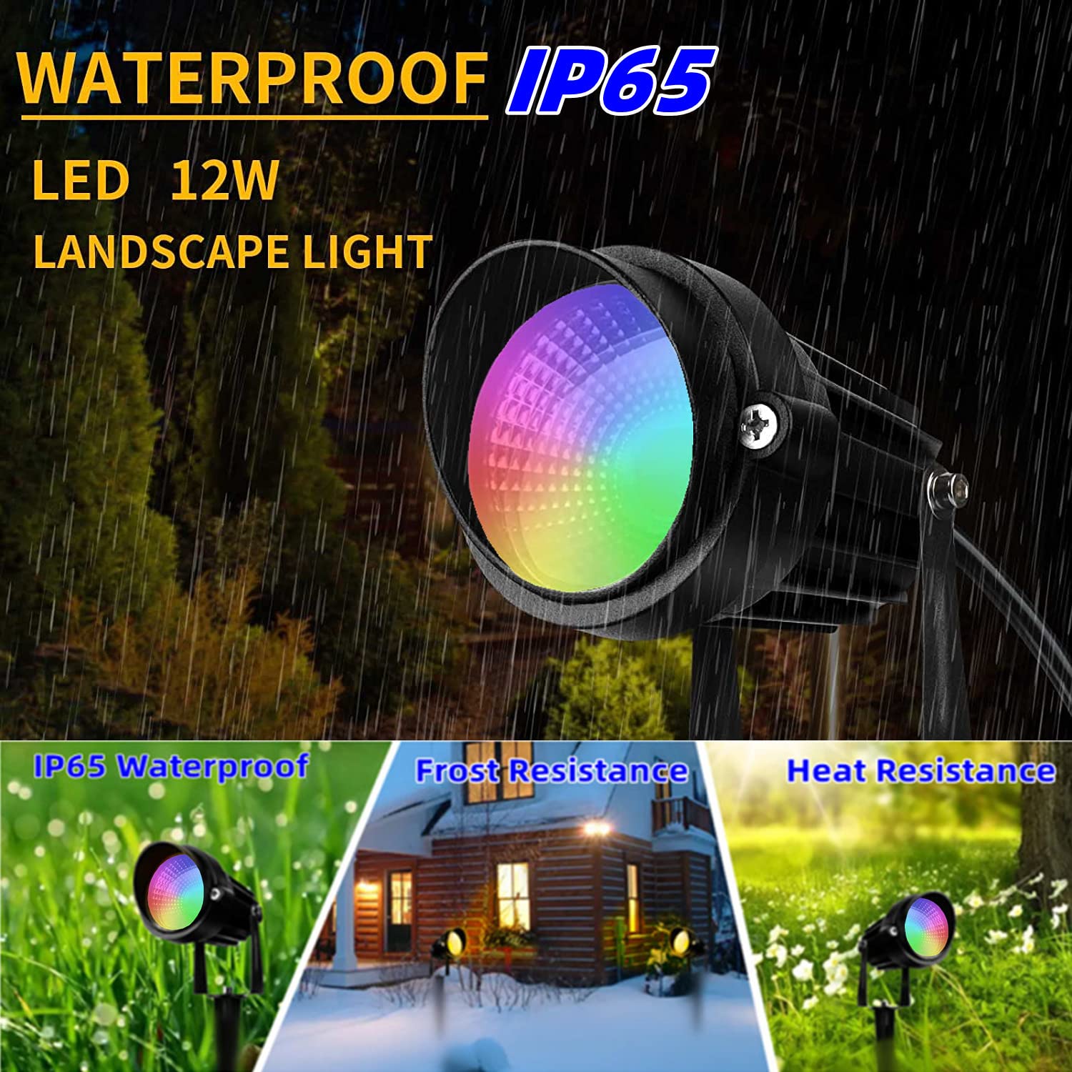 Halloween Spot Lights Outdoor Spotlights Rgb Timer 12W Metal Case Ip65 Waterproof Color Changing Landscape Lights With Spike Stand For Garden Lawn House Tree (6 Lights)