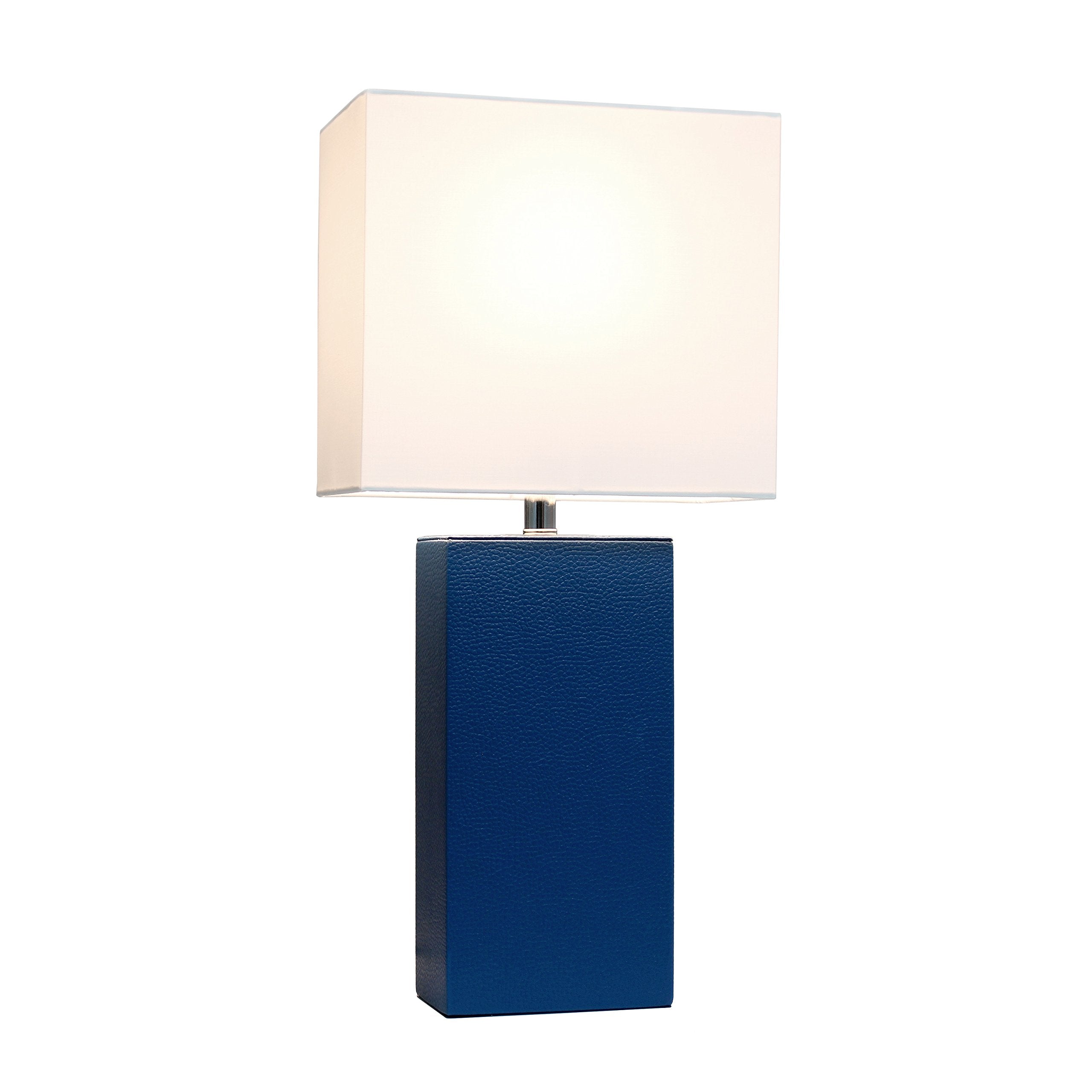 Elegant Designs Lt1025-Blu Modern Leather Table Lamp With White Fabric Shade, Blue (Pack Of 1)