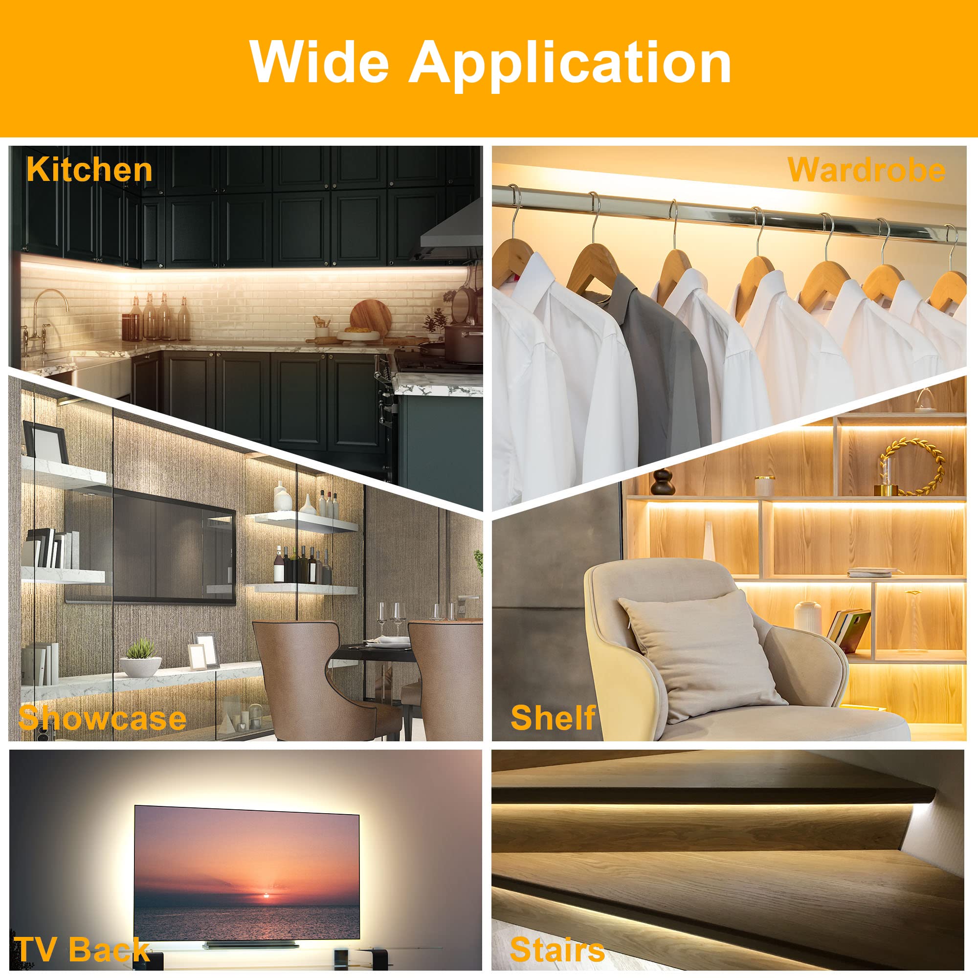 LAFULIT Under Cabinet Lighting Kit - 8PCS Flexible LED Strip Lights, 13ft, 2700K Warm White with Remote & Power Adapter