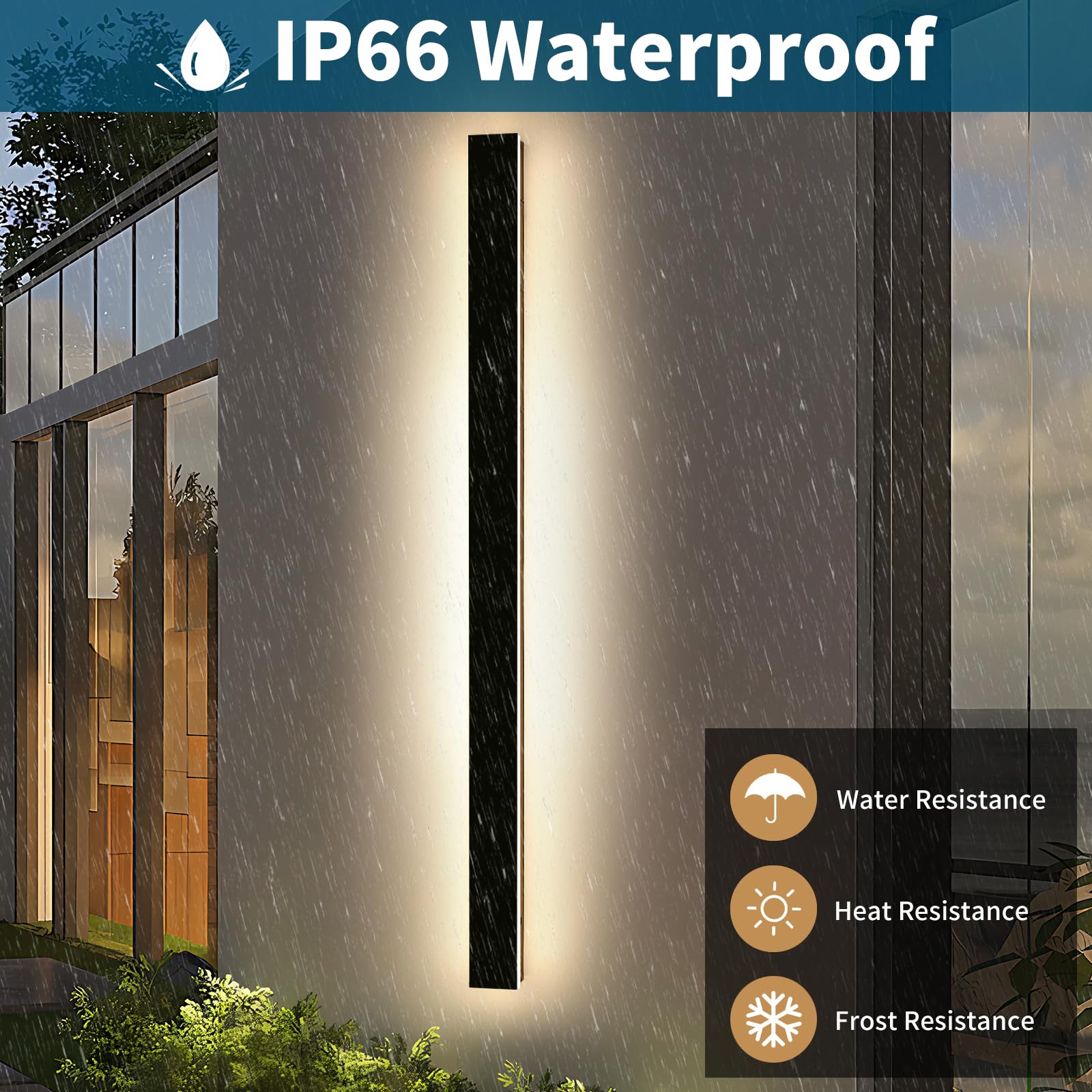 Daoseolo 71inch Outdoor Wall Light, Dimmable 3000K-6000K, IP65 Waterproof Aluminum Sconce with Remote Control