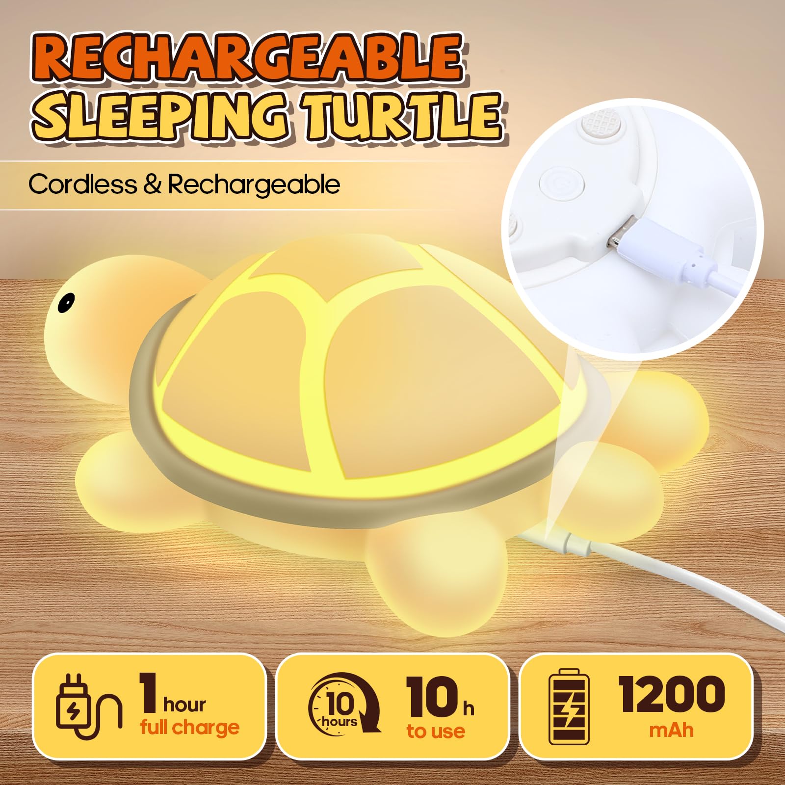 Gusweet Turtle Night Light - 7 Color Touch Control LED Lamp, Rechargeable Silicone, Ideal for Kids' Nursery and Bedside, Perfect Gift
