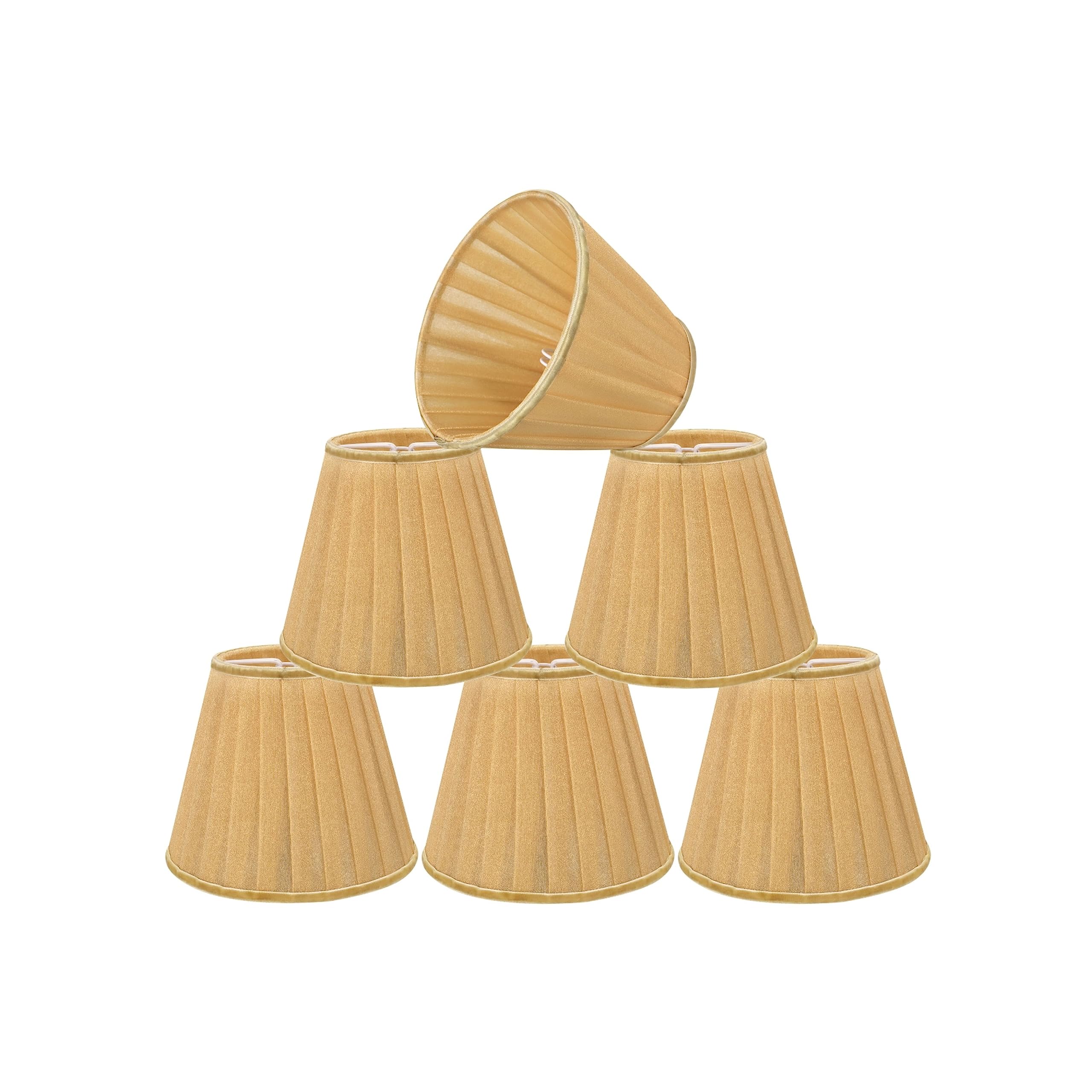 Aspen Creative 33113-2B Small Pleated Empire Shape Chandelier Clip-On Lamp Shade, Gold, 3'' Top x 5'' Bottom x 4-1/4'' Slant, 2 