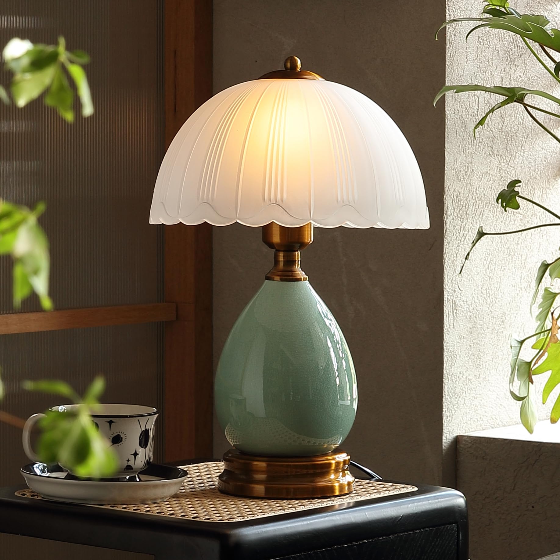 Glivpny Vintage Lamp Bedroom Lamps,16'' Mid Century Modern Table Lamps for Living Room,Retro Bedside Nightstand Traditional Lamp