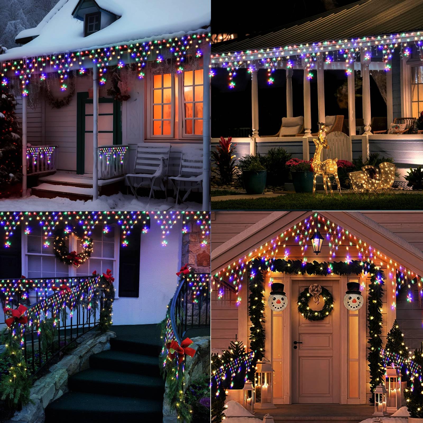 Miniao Christmas Lights Outdoor Decorations 218 Led 13.8Ft Curtain Fairy Lights With 12 Drops  Led String Light Decor With 8 Modes For Party Holiday Christmas Home Indoor Outdoor Decor Star Multicolor