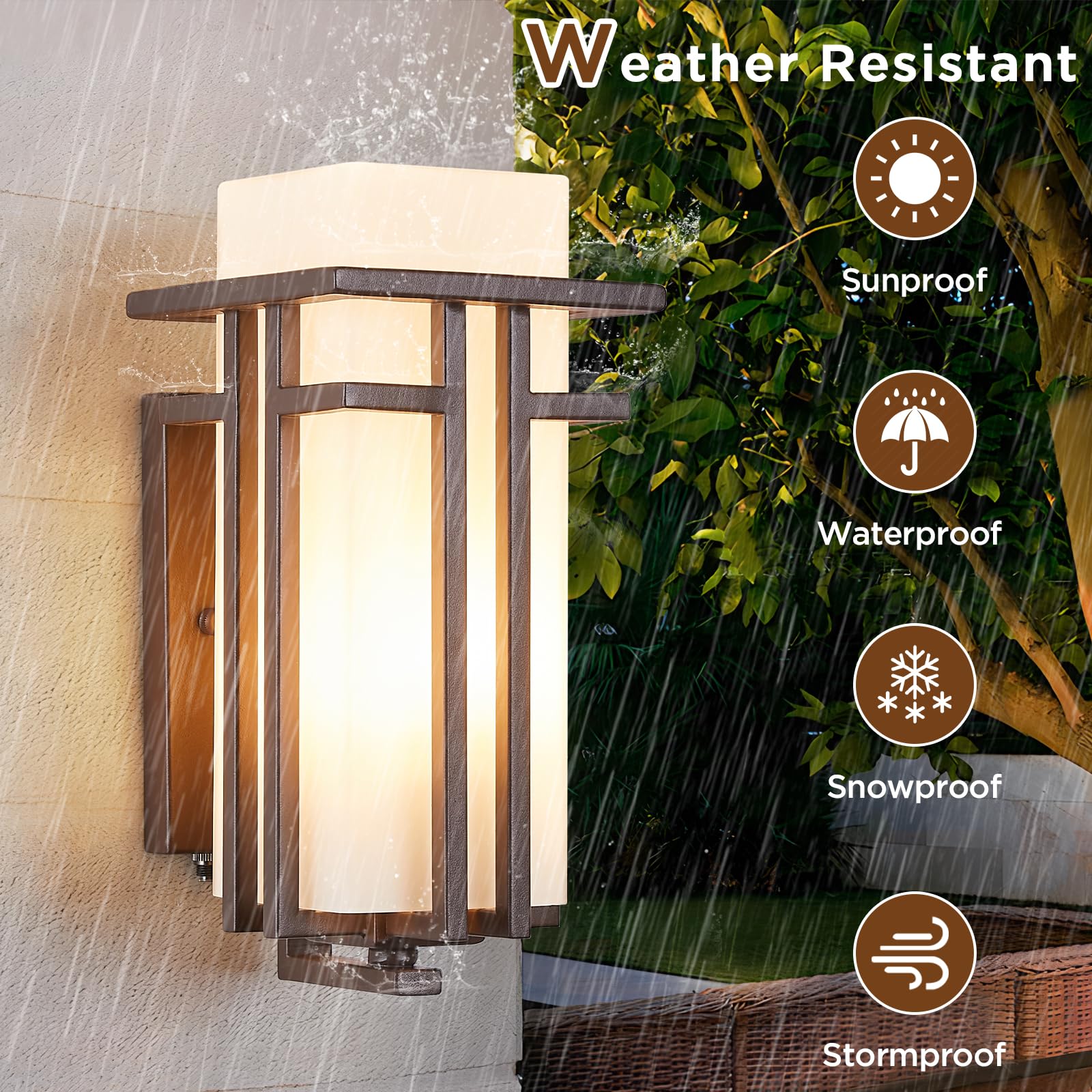 EERU Oil Rubbed Bronze Outdoor Sconce with Dusk to Dawn Sensor, 12.2in x 5.9in, Waterproof Frosted Glass Wall Lantern for Patio and Garage